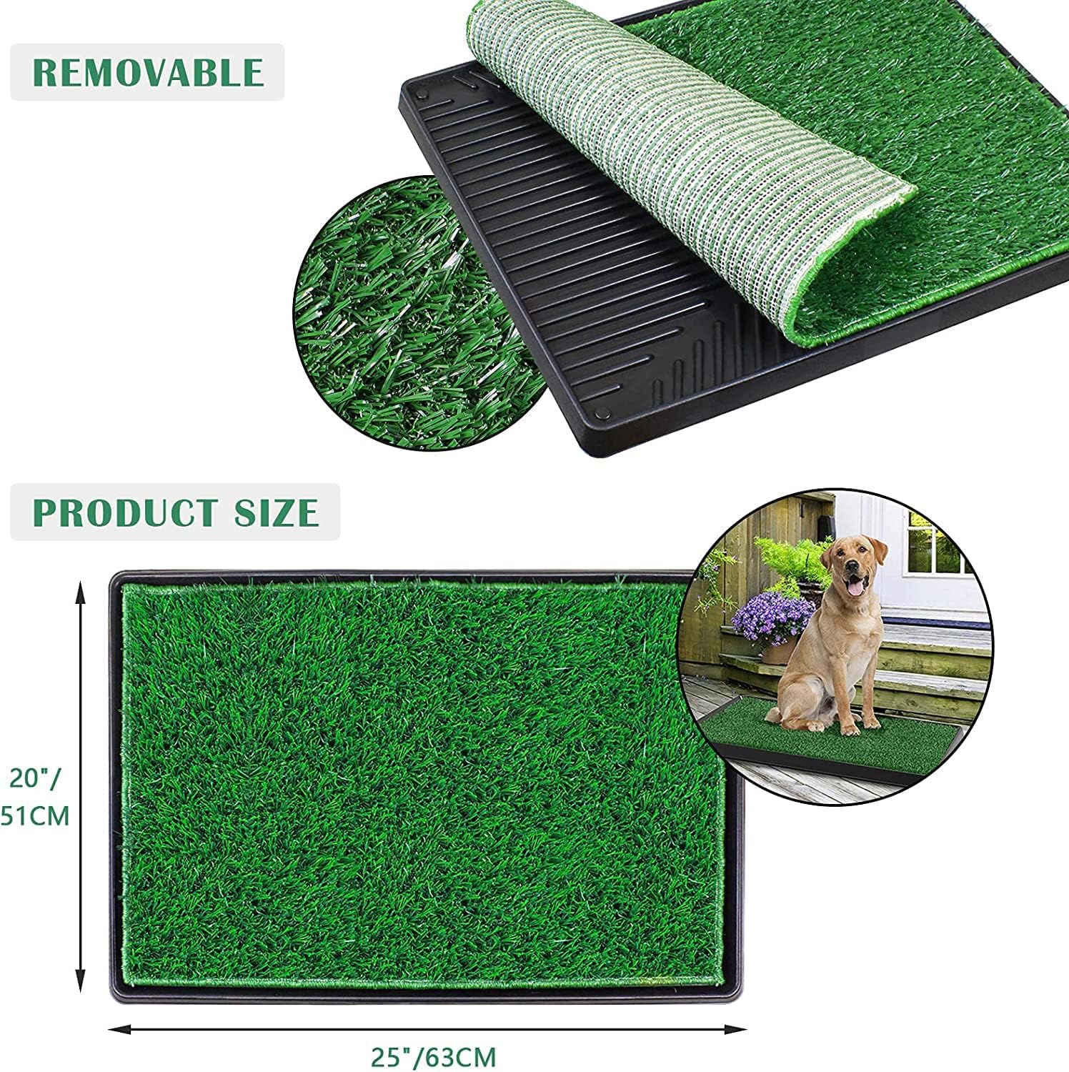 BRIAN & DANY Large Dog Grass Pad with Tray, Dog Litter Box with 2 Artificial Pee Grasses (20" x 30") : Pet Supplies