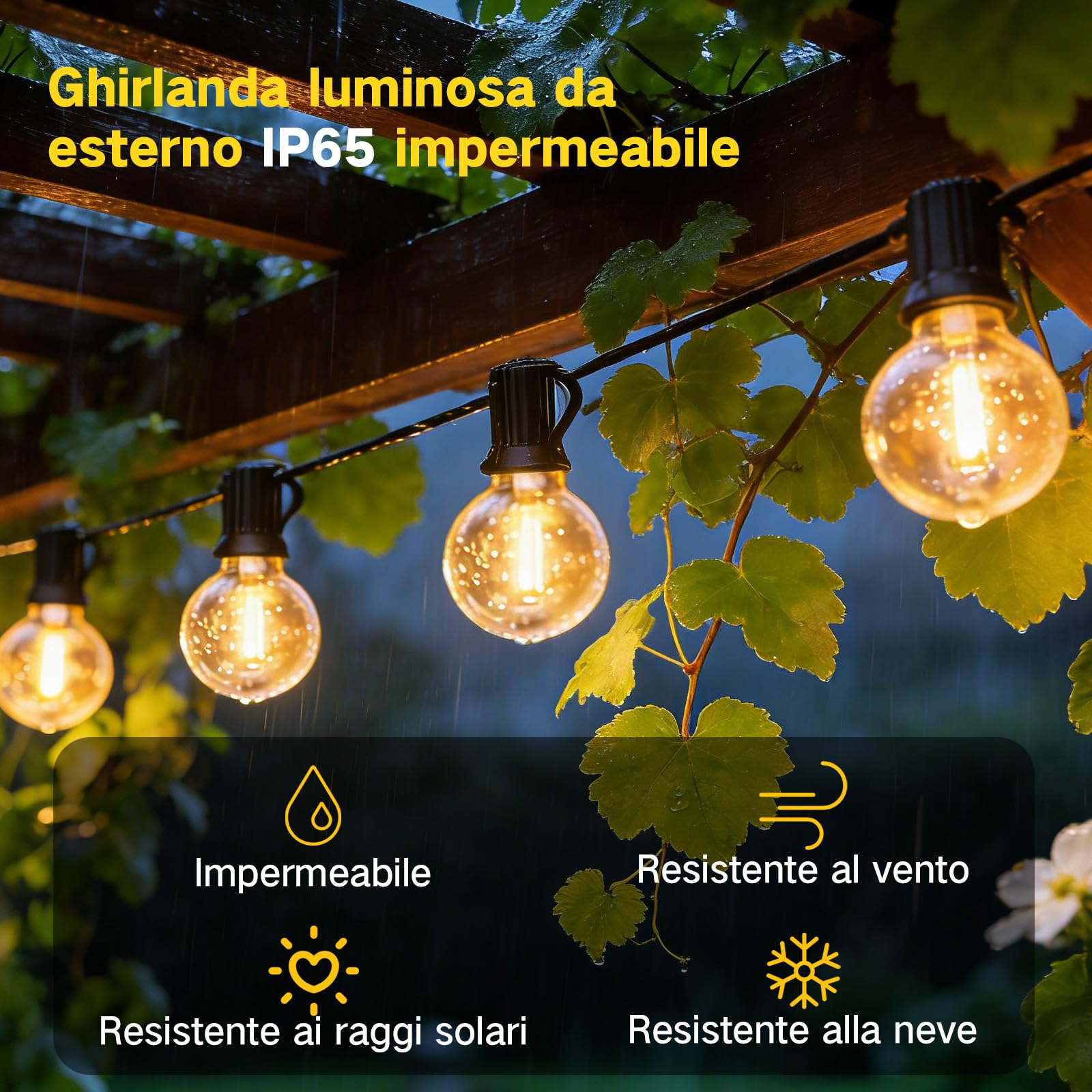 Catena Luminosa Esterno 20M, Impermeabile Luci da Esterno Giardino, LED Lampadine da Esterno Giardino Dimmerabile con Telecomando, Filo Luci da Esterno per Festival Decorative , Matrimoni, Terrazze