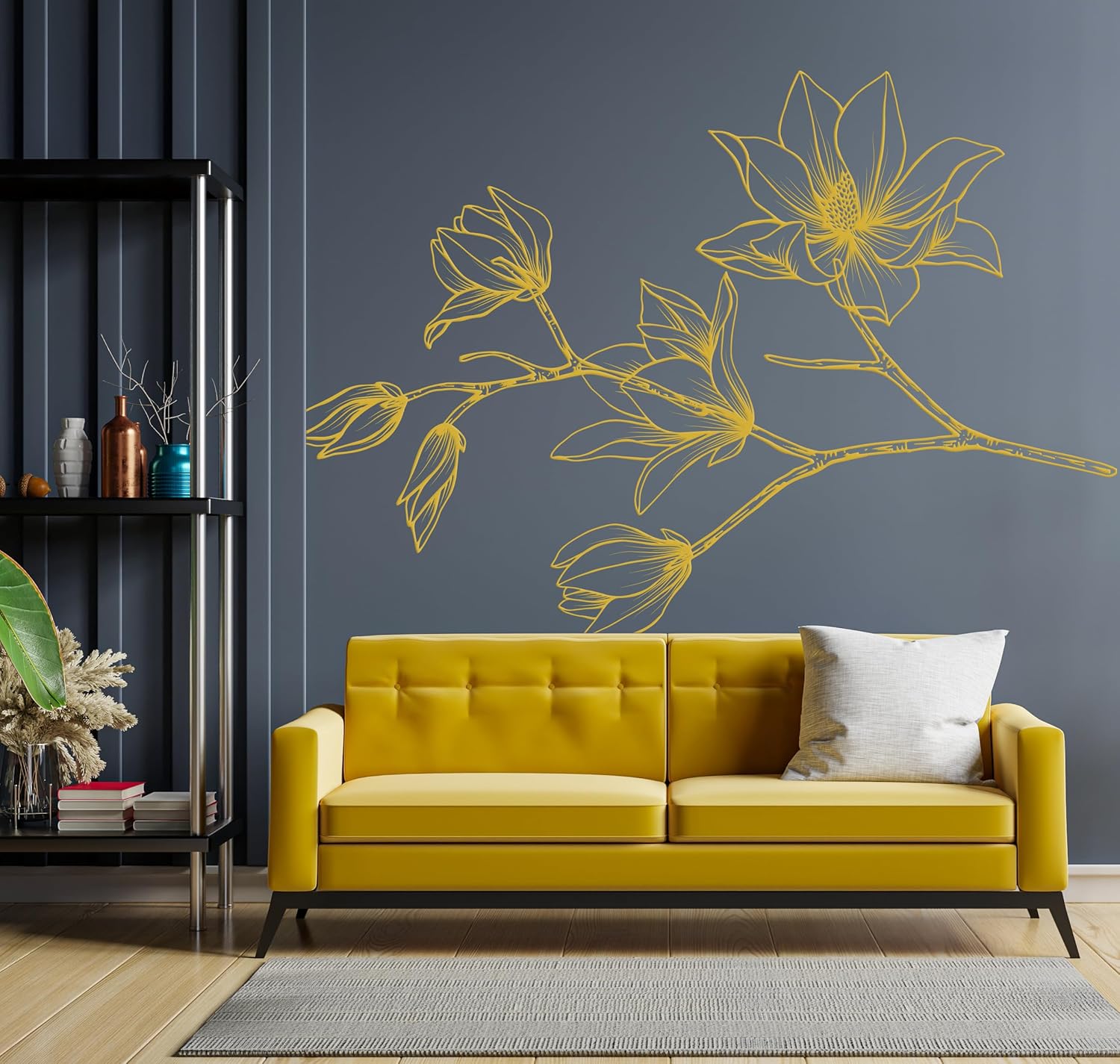 Magnolia Wall Decal - Magnolia Branch with Flowers Wall Decal, Flowers Vinyl Print Sticker se247