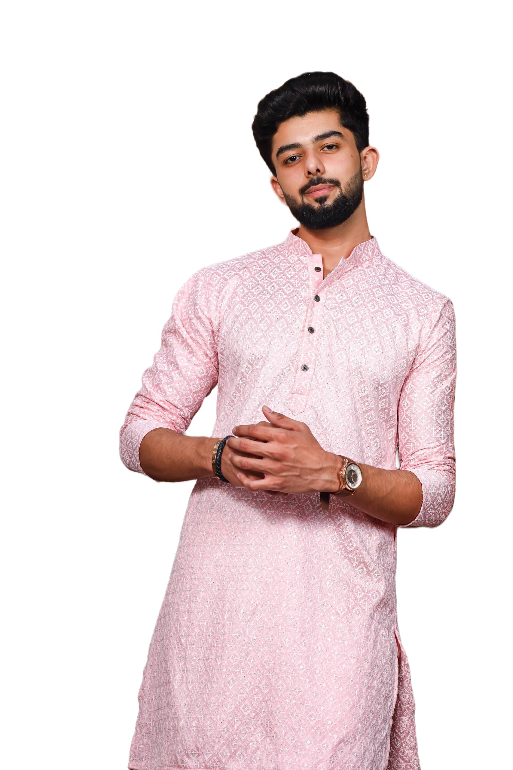 almora Men's Embroidered with Thread Work and Cotton Blend Only Slim Fit Kurta for Men-picture-29