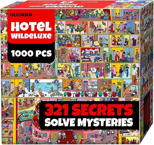 QUOKKA Rompecabezas de 1000 piezas para adultos y adolescentes - Rompecabezas para adultos de Hotel Wildeluxe con secretos ocultos e historia de