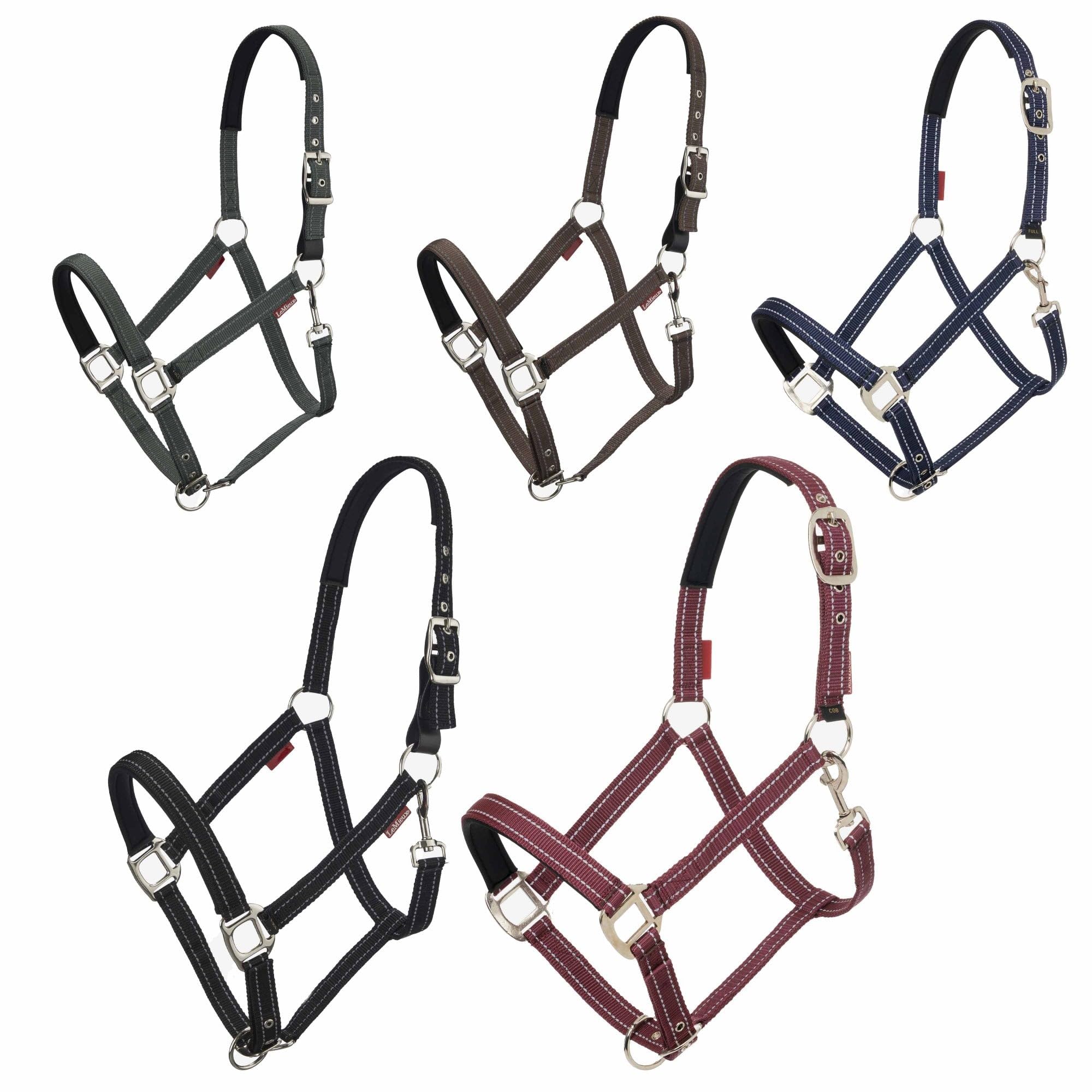 LeMieux Essential Yard Headcollar - Tough & Durable Nylon Webbing - Reflective Stitching - Neoprene Padding - Trigger Clip Throat Lash - Breakaway Leather Tab - Black - Cob