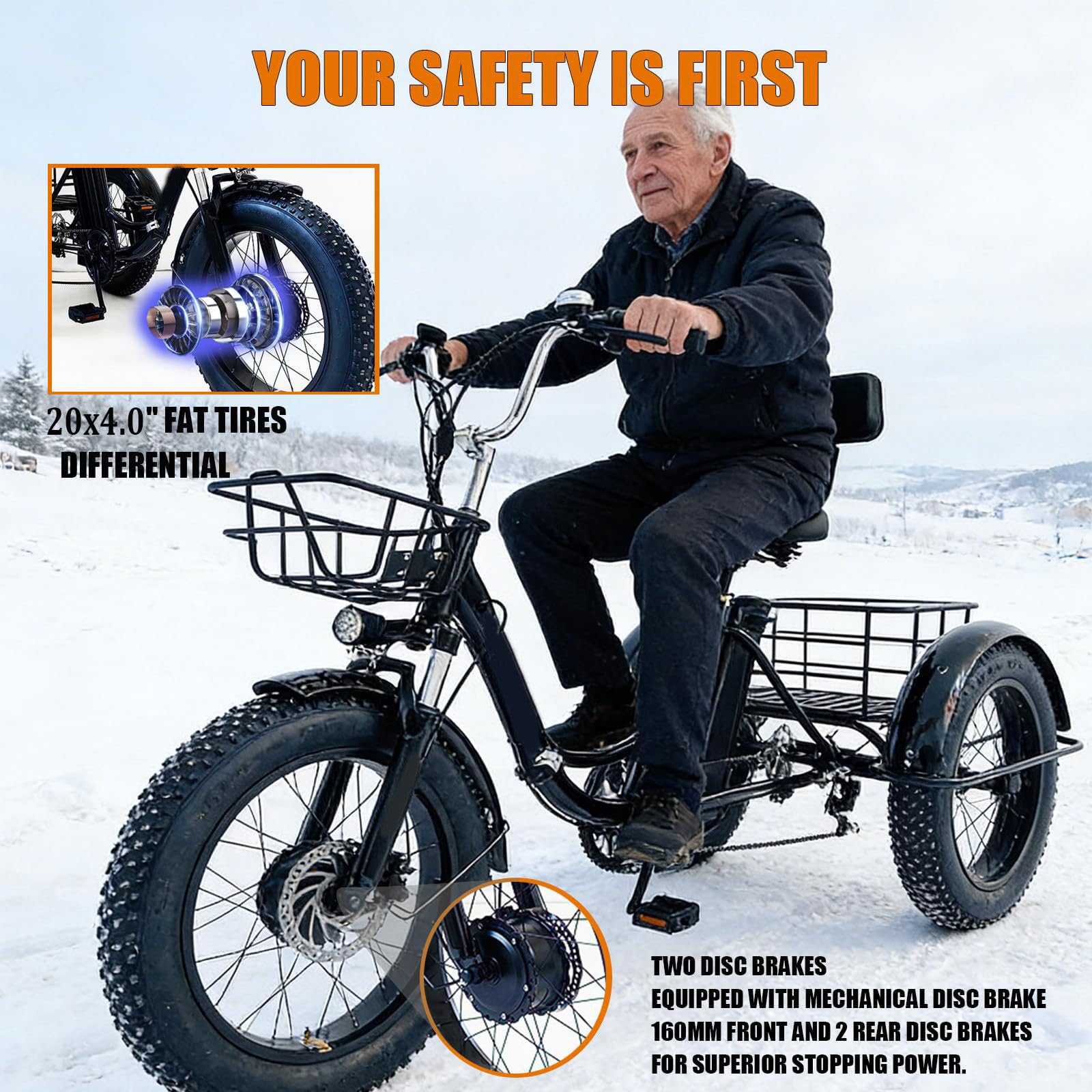 Triciclo Elettrico Pieghevole per Adulti, Triciclo a Pedali Con Pneumatici Larghi Da 20'', Cestino per La Spesa, Display Digitale Lcd, Clacson Di Sicurezza, Faro a LED - Autonomia 32 Km,Massima:200 Kg