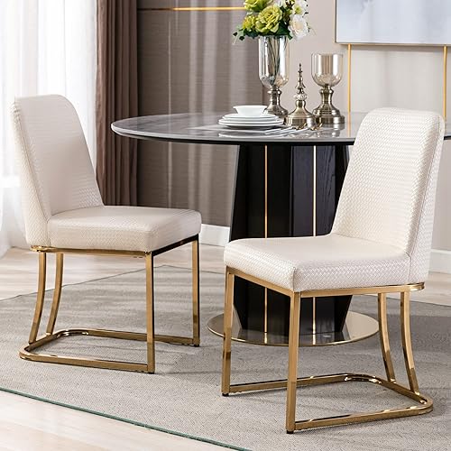 Miniatura 19 de Juego de 2 sillas de comedor modernas, tapizadas de piel sintética tejida, sillas de cocina laterales de mediados de siglo, sillas sin brazos con