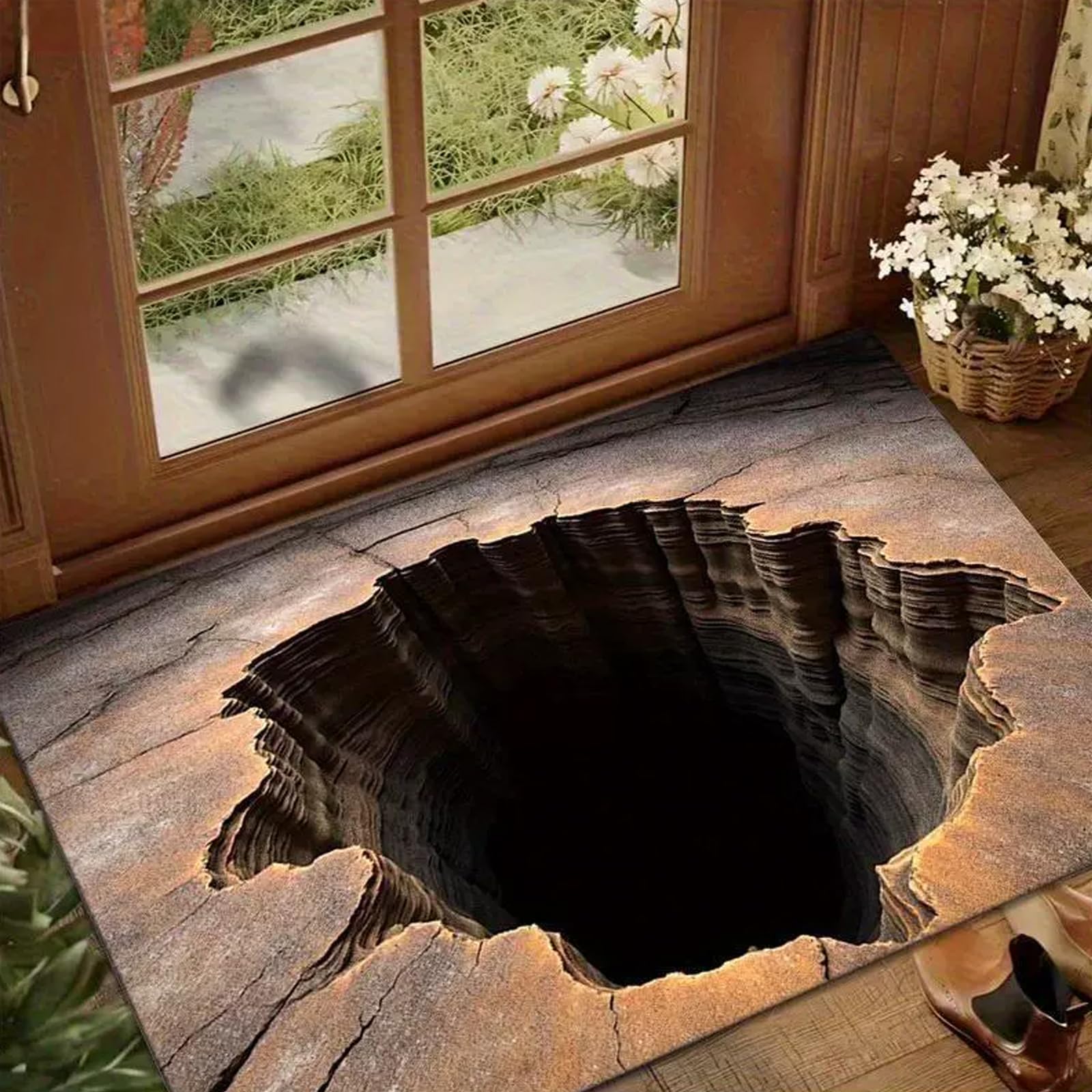 2026 New 3D Hole Rug, Dog Gets Scared of 3D Carpet, Rug That Looks Like a Hole, Optical Illusion Rugs, Non-Slip, for Bedroom, Living Room to Decorate or Game with Your Pets (80*120cm,Crystal Velvet-K)