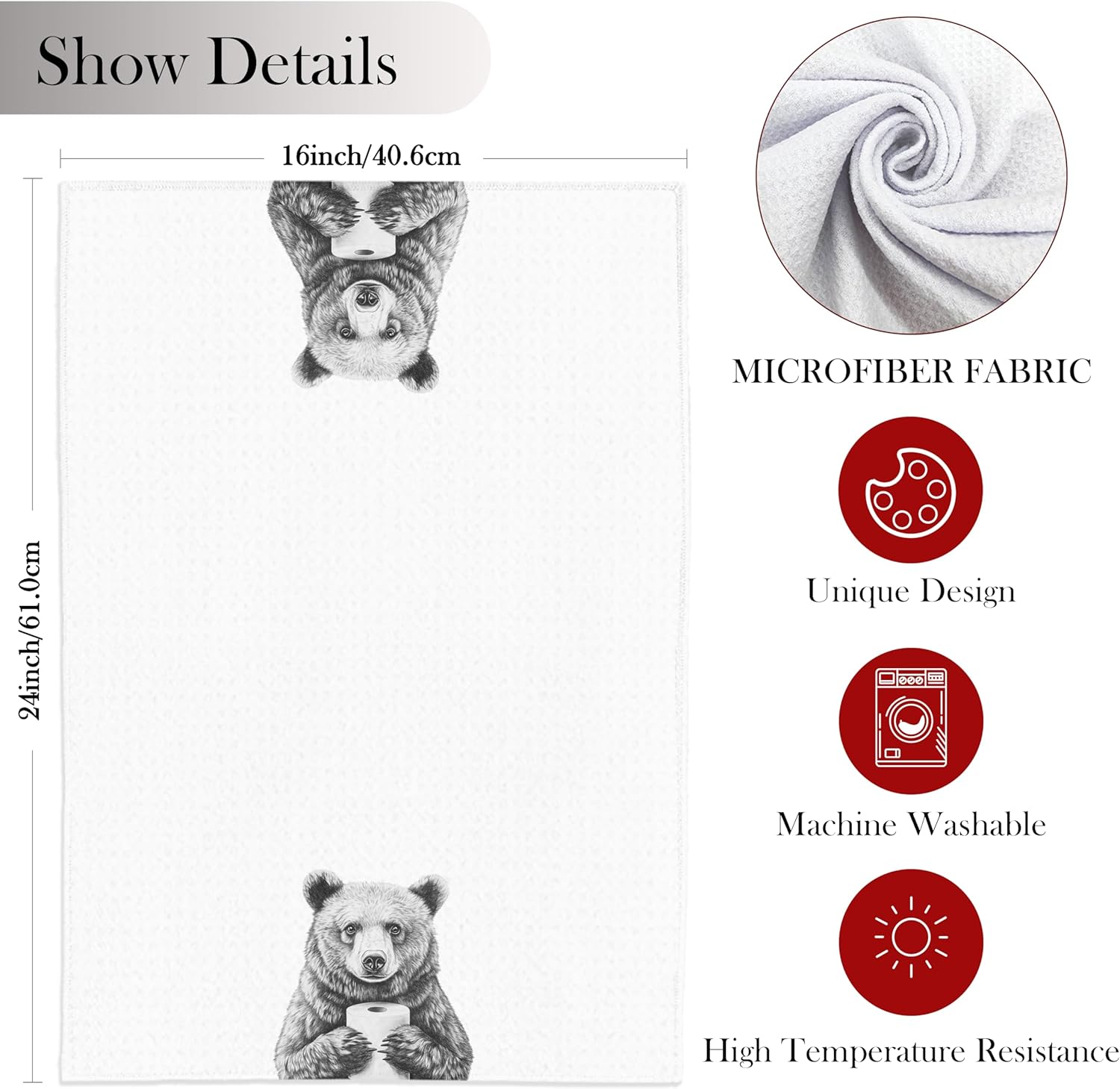 Bear Hand Towels for Bathroom, Bears Bathroom Hand Towels, Bear Bathroom Decor, Funny Hand Towels, Bear Bathroom Decor, Bear Gifts for Bear Lovers Women, 16x24 Inch - Image 5