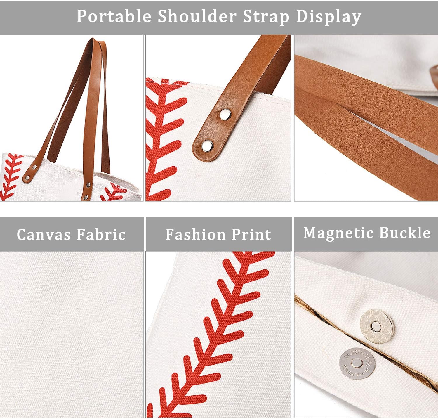 Large Baseball Tote Bag Sports Printing Utility Top Handle Shoulder Bag Canvas Sport Travel Beach for Women Gifts - Image 5