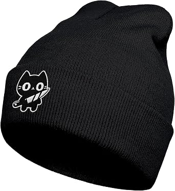 Funny Cat Beanies, Cute Gothic Cool Cat Knit Hat for Men and Women