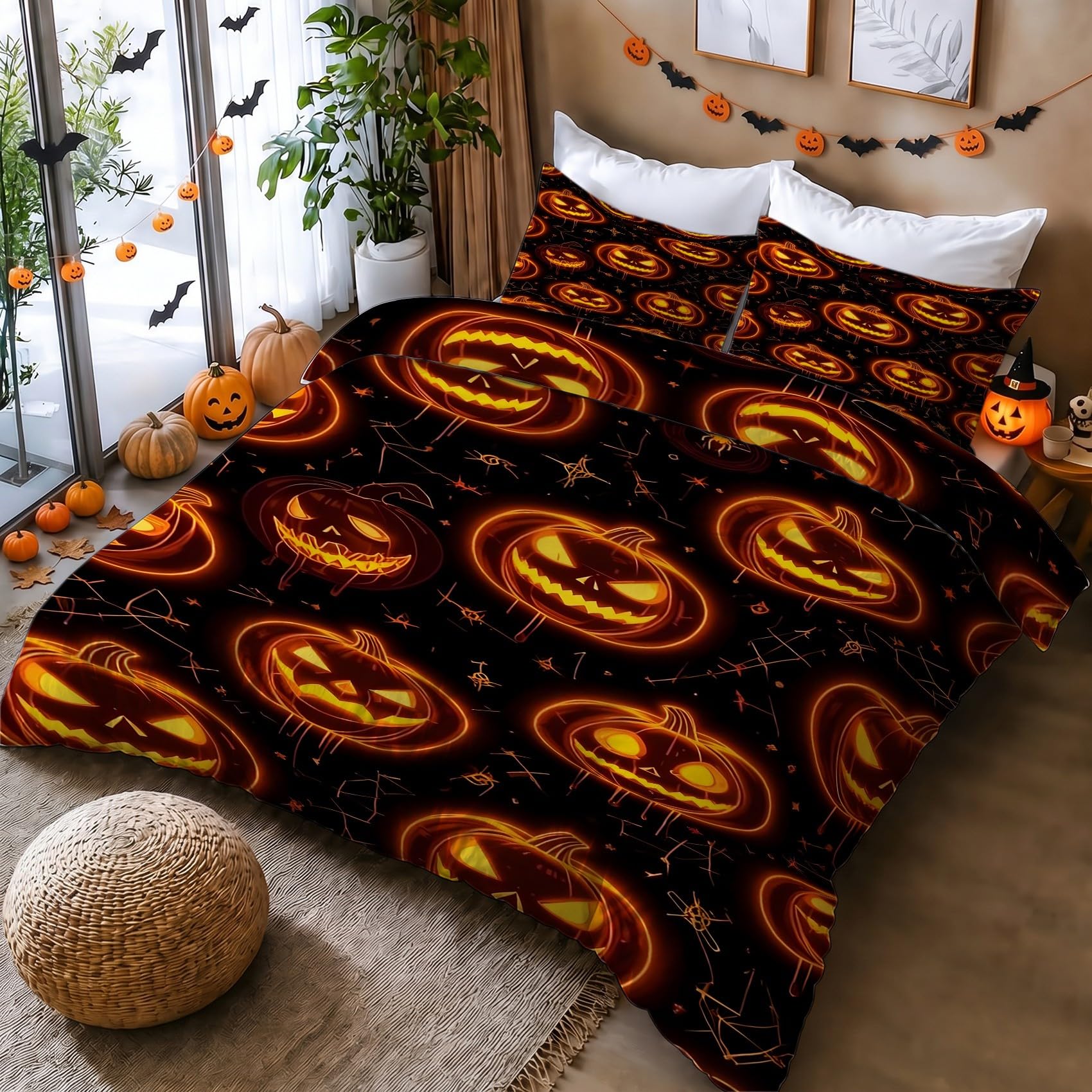 Leuchtende Kürbislaterne Bettwäsche 220x240 3tlg Schlafzimmer Deko