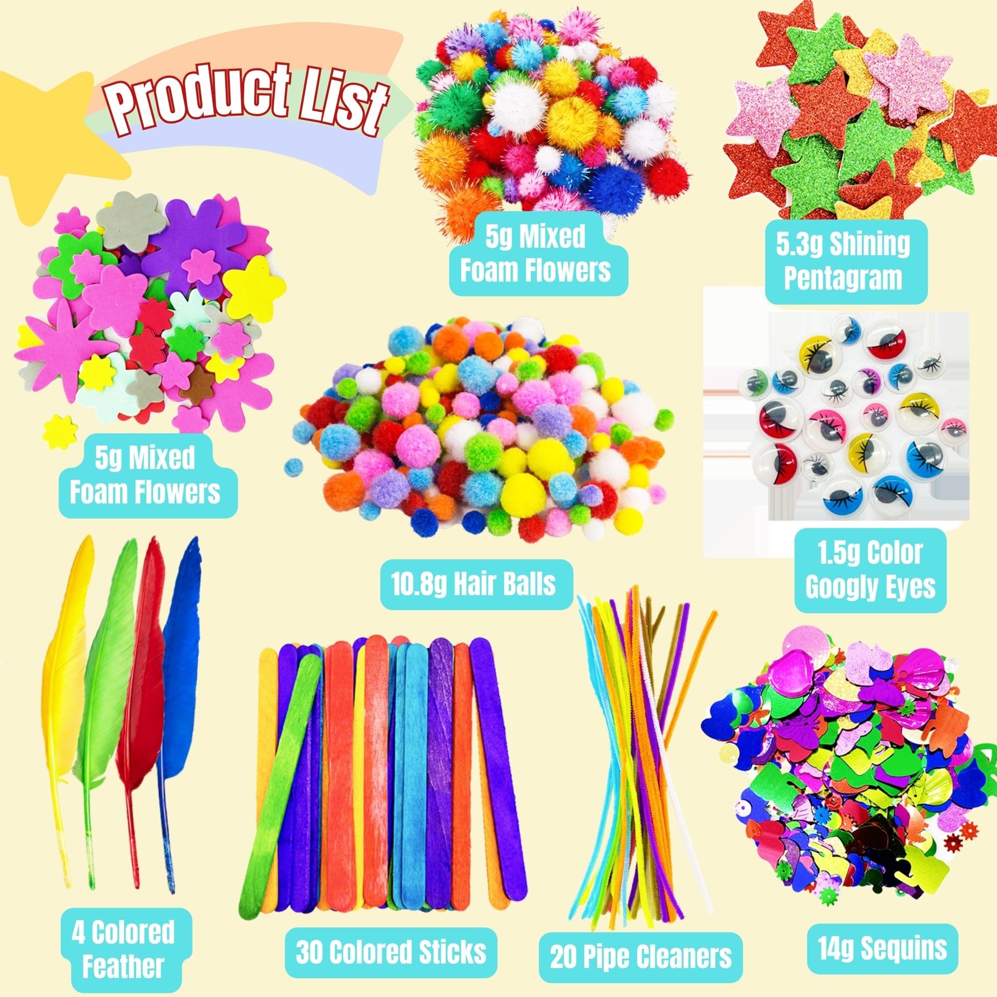 Lubibi Kit Manualidades niños, DIY Creativo Kit, Manualidades Material con Pipe Cleaners Crafts Pompones Wiggle Eyes y Craft Sticks, Juego Creativo Regalo para Craft DIY Art Supplies para Niño Niña