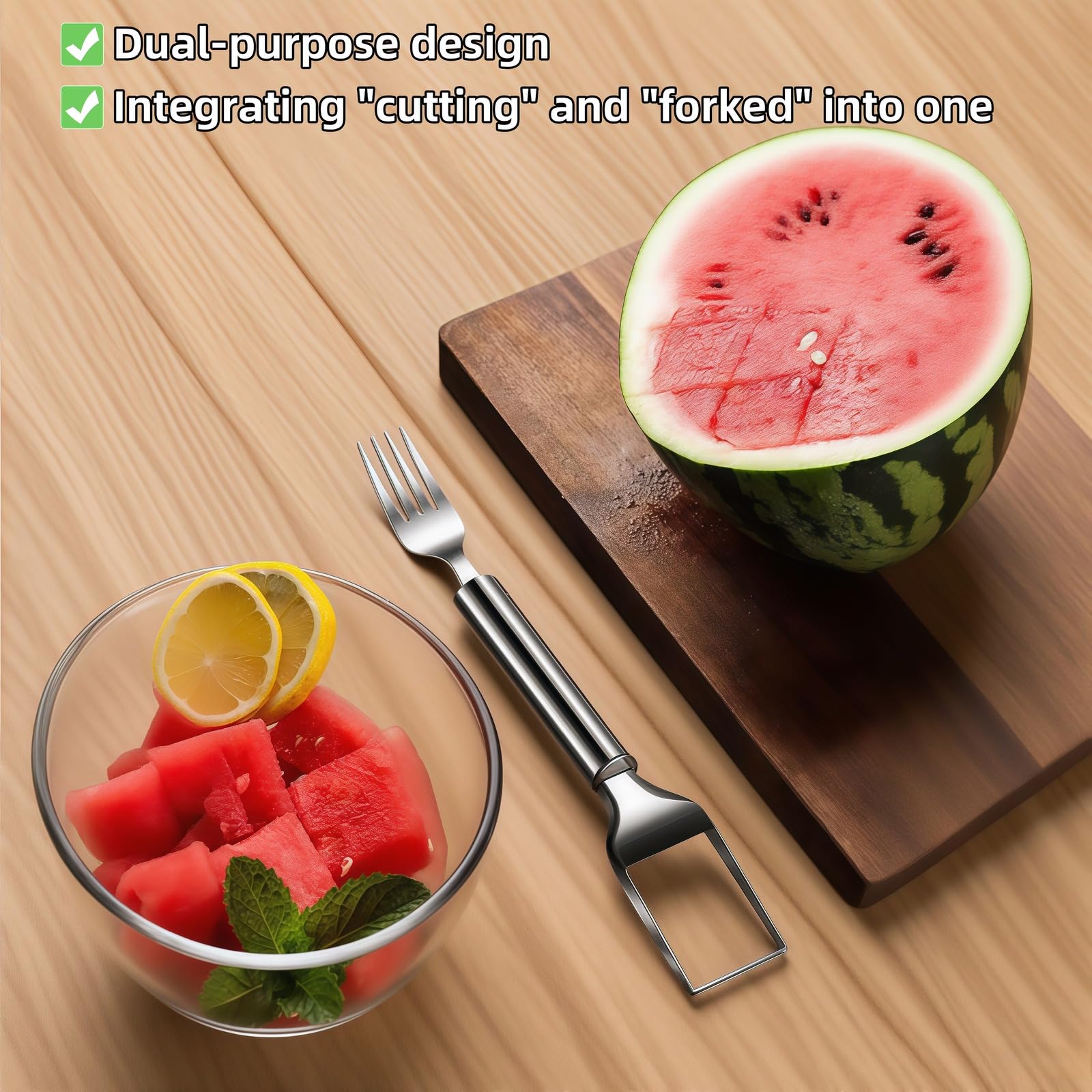 2-in-1 Stainless Steel Watermelon Slicer & Fork | Easy Cut, Serve, Enjoy | Kitchen & Camping Must-Have Tool for Fruit Salad, Parties, BBQ | Dishwasher Safe & Rust-Proof (Pack of 2) — Amazon image 9