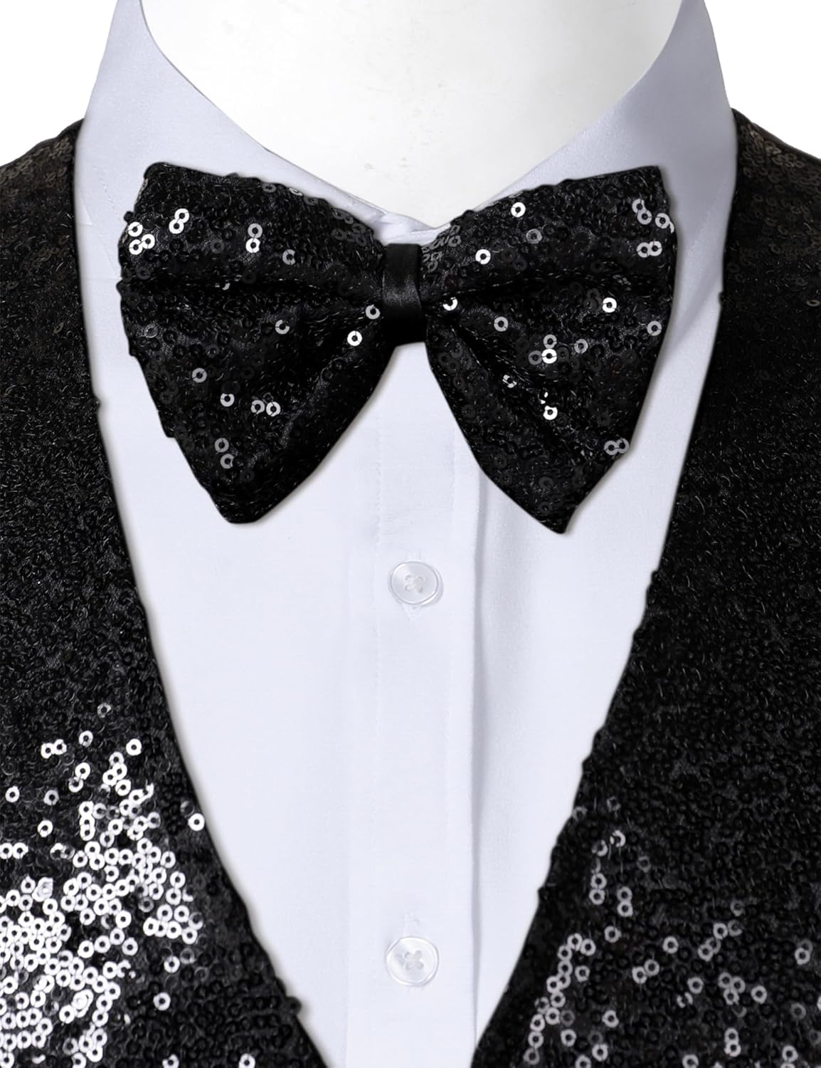 ZEROYAA Men's Sequin Vest Slim Fit 70s Shiny Waistcoat Bowtie Set Disco Prom Party Tuxedo - Image 4