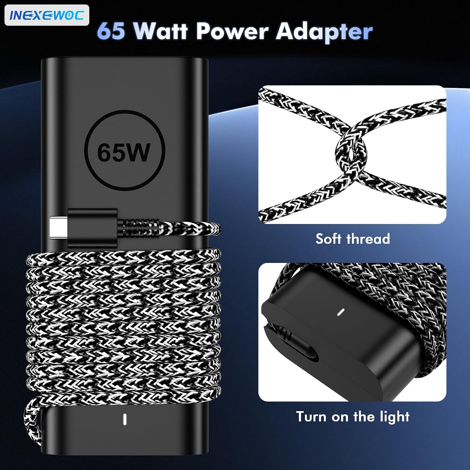 65W Laptop Charger USB C - Compatible with Dell Latitude 5420 5520 7420 7430 5430 5530 5540 5440 5450 5550 and Inspiron 14 16 XPS 13, Computer Type C AC Adapter Power Supply Cord