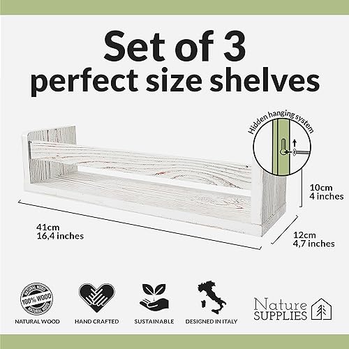 Miniatura 2 de NATURE SUPPLIES Set of 3, 16.4 inch Nursery Book Shelves Made of Solid Wood for Books, Toys, Decor, Wall Kids Bookshelf, Floating Shelf, Ideal