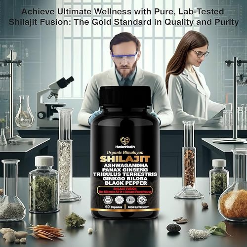 Miniatura 5 de Cápsulas de Shilajit del Himalaya con Ashwagandha, ginseng, tribulus, ginkgo y pimienta negra, mezcla botánica vegana, sin gluten para bienestar