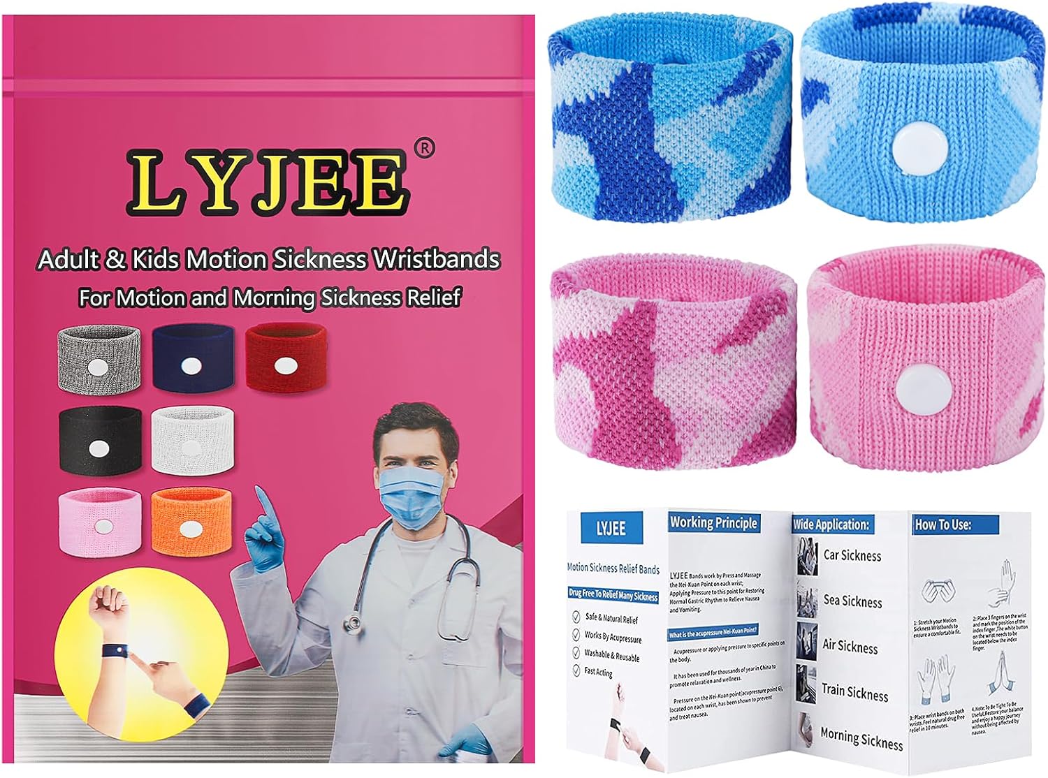 LYJEE Motion Sickness Bracelets for Adults and Kids Nausea