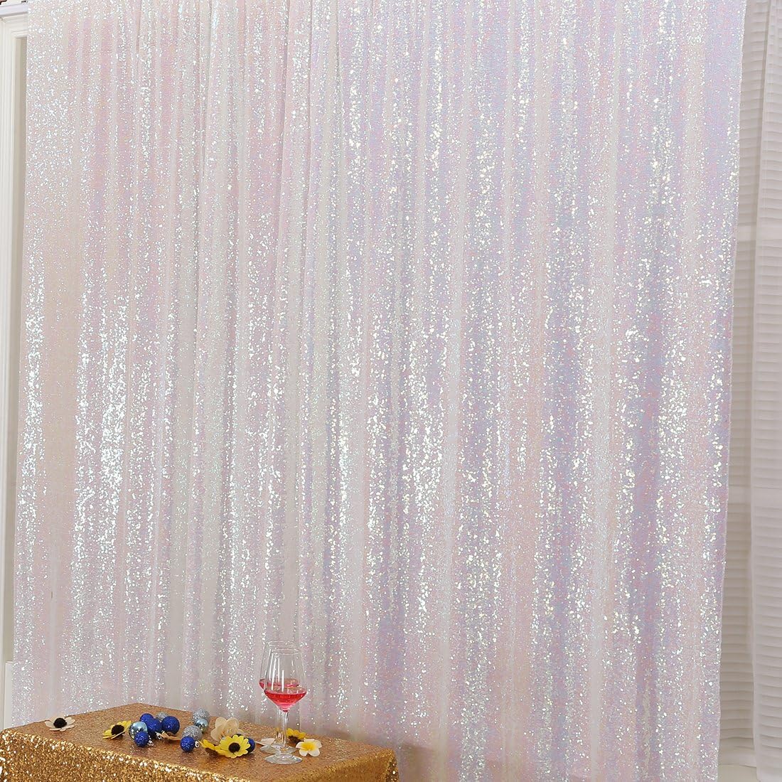 Poise3EHome 5FT x 7FT Iridescent Sequin Photography Backdrop Curtain for Party Decoration