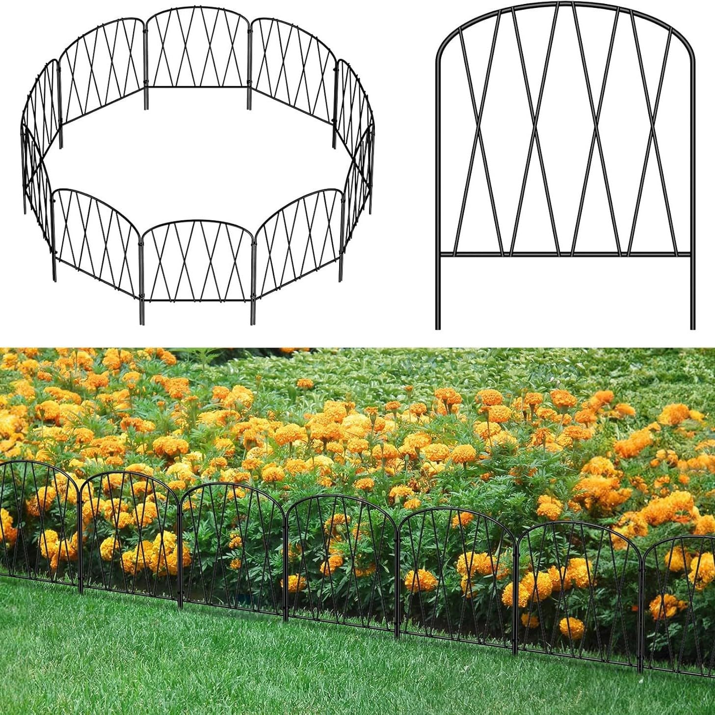 10 Pack Arched Metal Garden Fence Rustproof Animal Barrier Border Fencing for Small Dogs Flower Bed Outdoor Yard Landscape ﻿