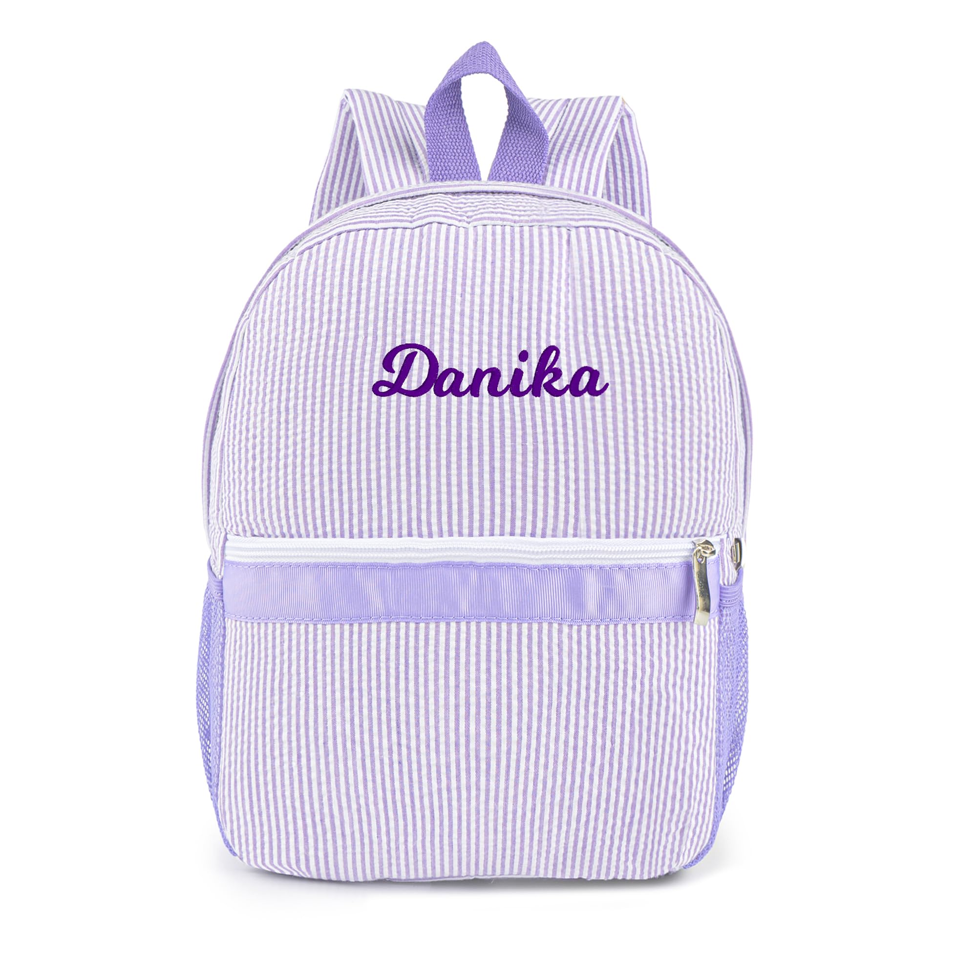 MT WORLD Daycare Backpack Personalized Toddler Backpack with Embroidered Name - Seersucker Preschool Girls Backpacks - Custom Preppy Kids Packpacks