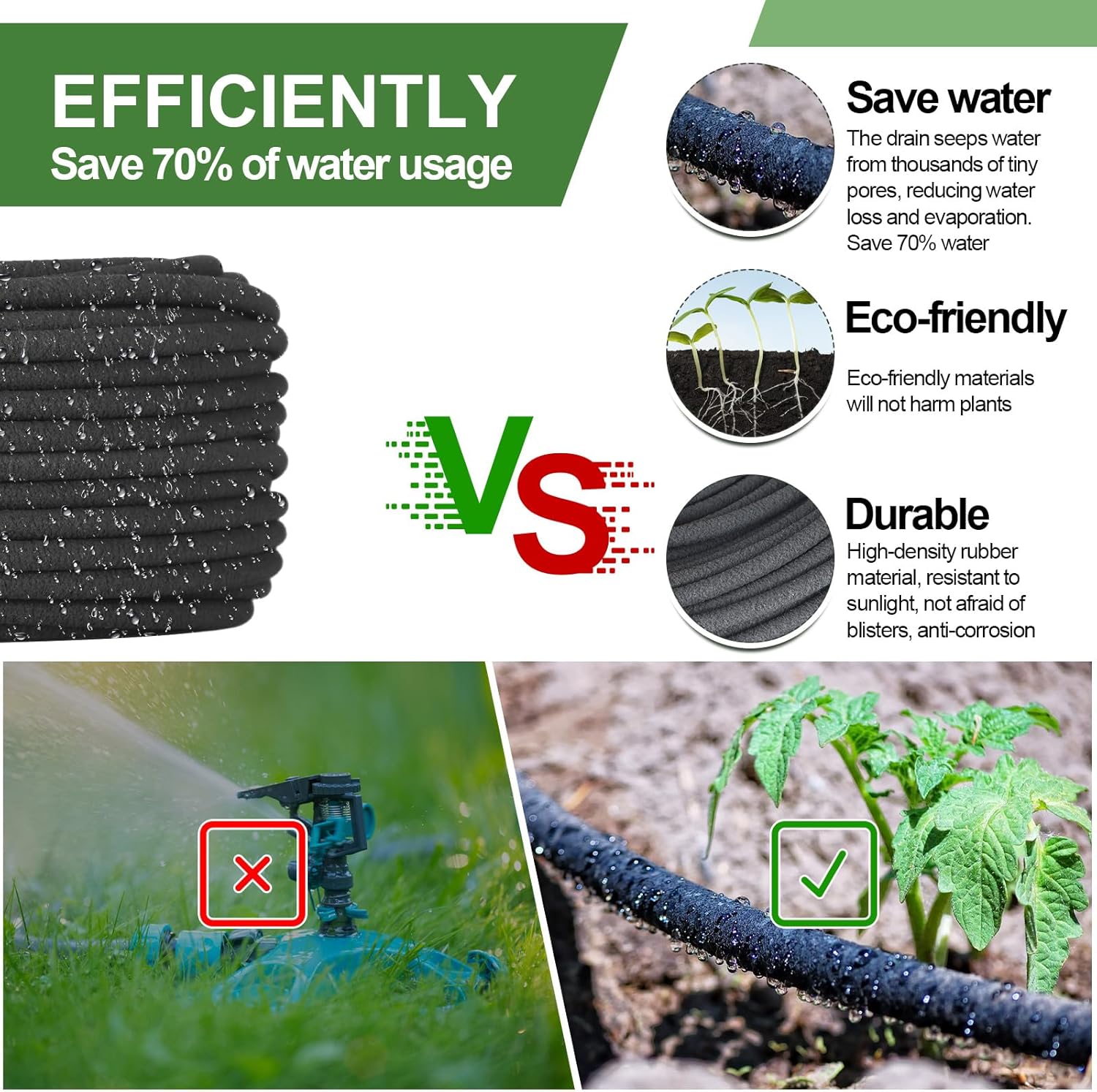 Drip Irrigation Kit 1/4 Inch Soaker Hose 200ft 1/4 Inch Drip Irrigation Tubing 100ft with Various Accessories Distribution Tubing Watering System for Garden Greenhouse Patio Lawn