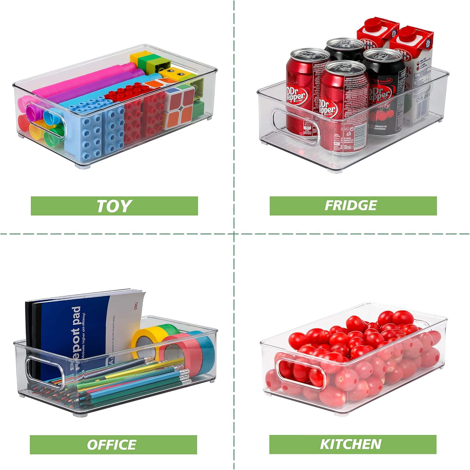 Set of 6 Refrigerator Organizer Bins, Stackable Plastic Food Storage Bins, Plastic Pantry Cabinet with Cutout Handles for Freezer, Kitchen, Countertops, Cabinets - Clear BPA Free Food Storage Rack