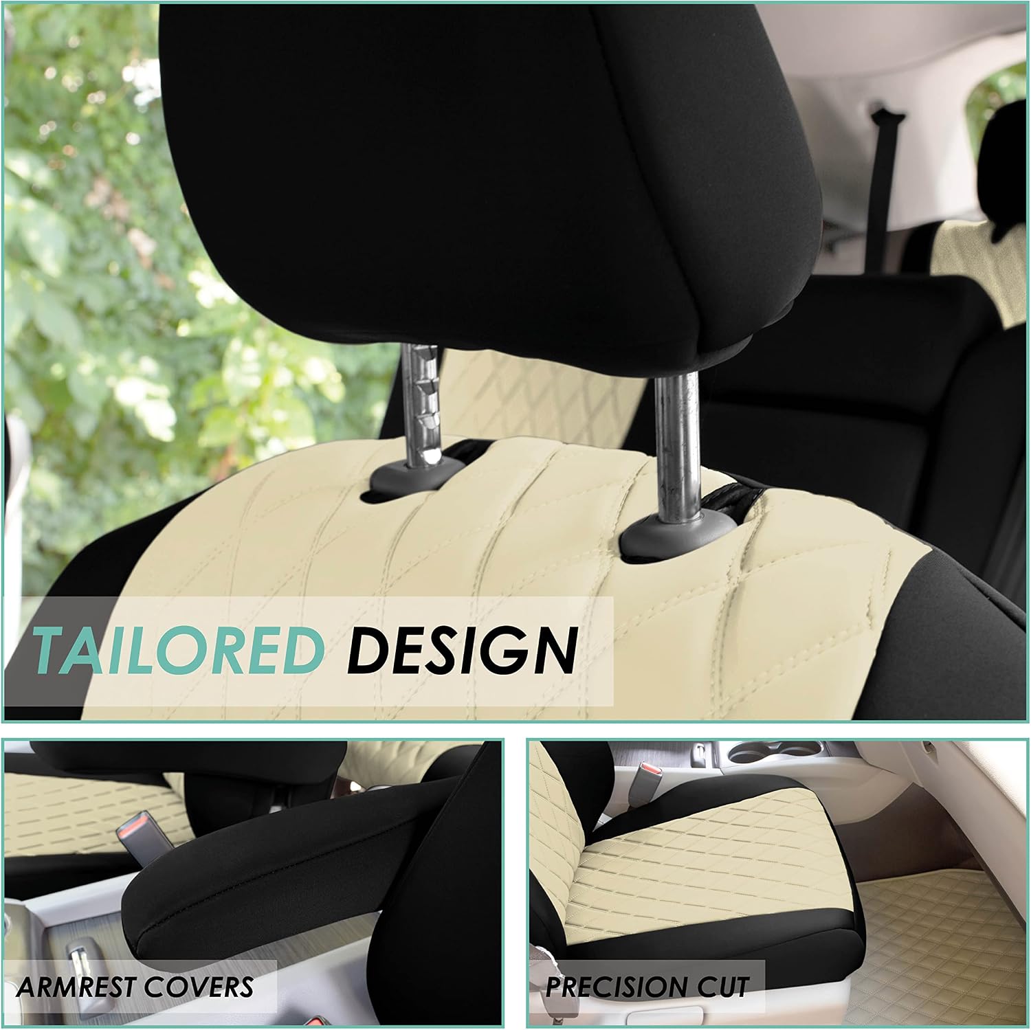 FH Group Custom Fit Car Seat Covers Specifically Made for 2016–2022 Honda Pilot, Front Set Beige Ultraflex Neoprene, Waterproof Car Seat Cover, Honda Accessories