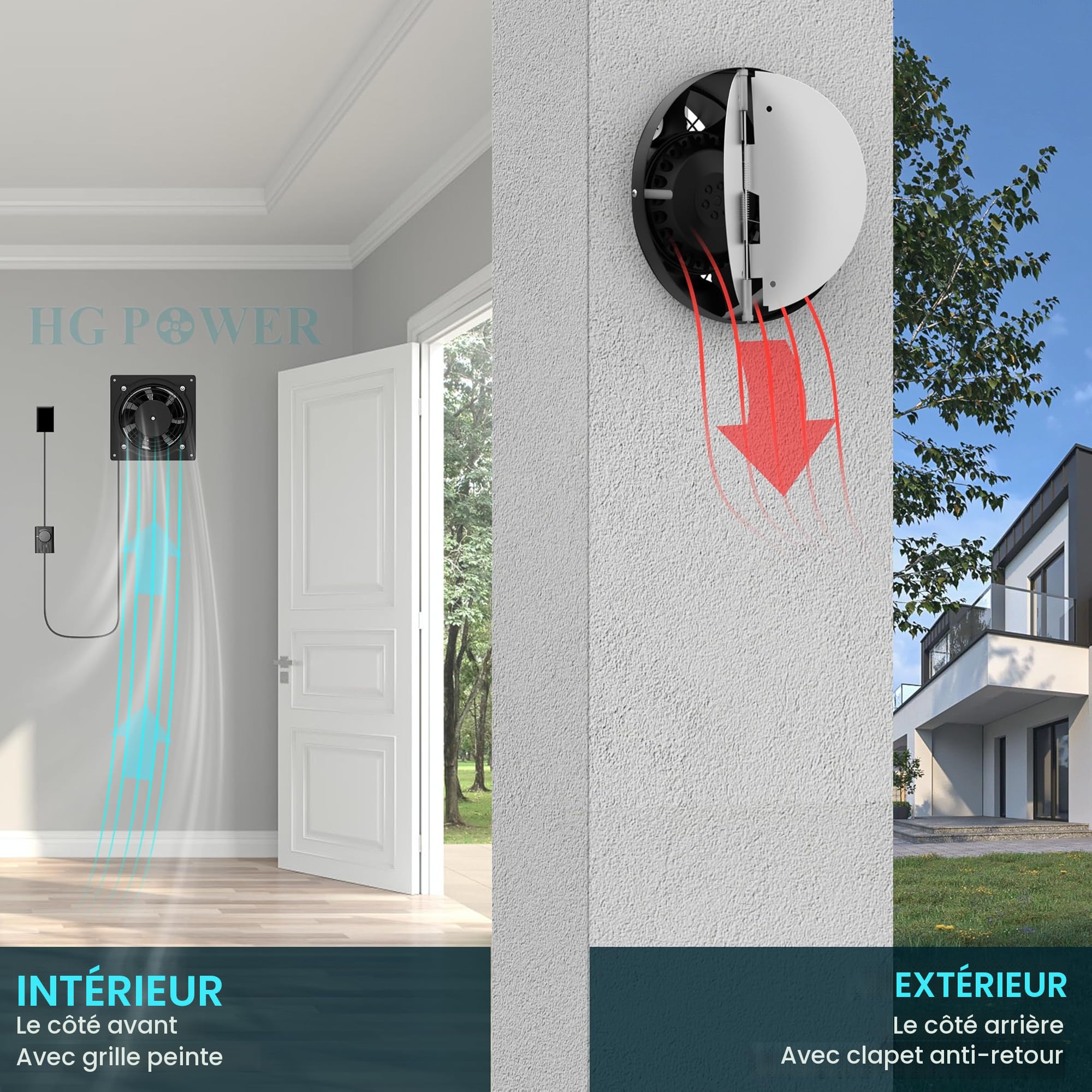 HG Power Extracteur d'air 150mm - Salle de Bain Silencieux avec Clapet antiretour, Régulateur de vitesse, Prise, Ventilation industriel pour Cuisine Garage Sous-sol Bureau, A-Noir