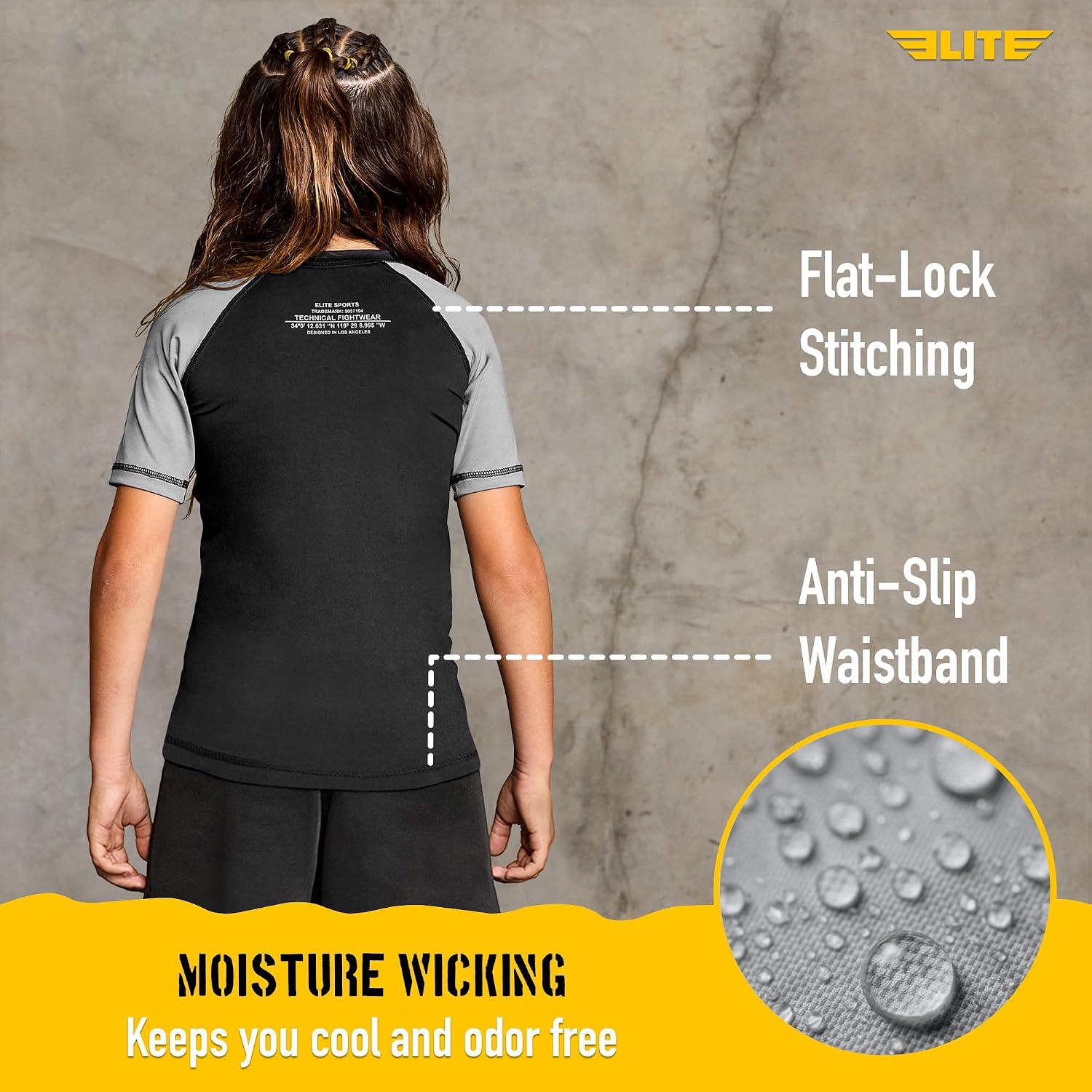 Elite Sports Kids Jiu Jitsu BJJ Rash Guard, Short Half Sleeve Compression Shirt for Youth Boys Girls Sports Nogi Training image 4