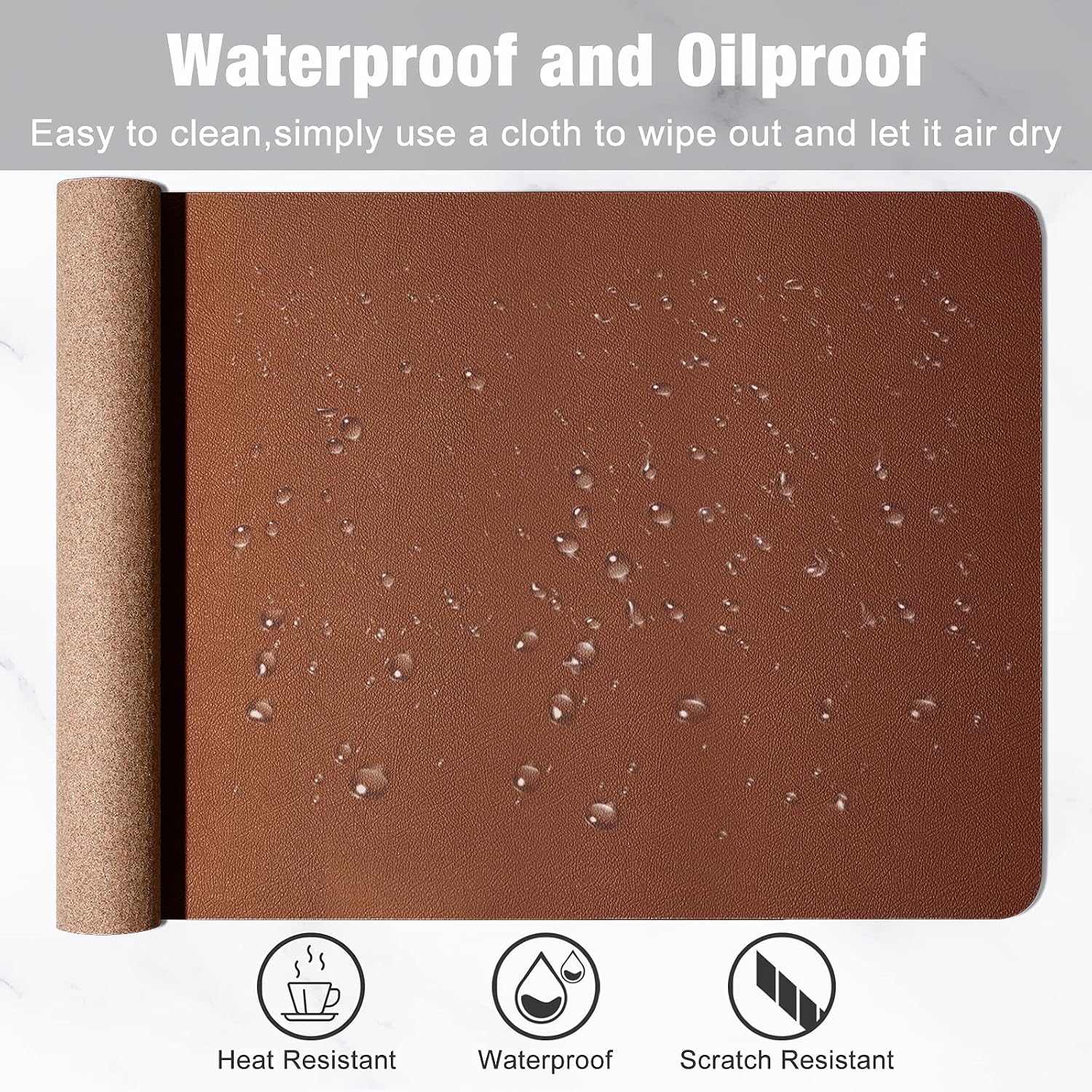 Hsurbtra Desk Pad, 35.5" x 17" PU Leather Desk Mat, XXL Extended Mouse Pad, Waterproof Desktop Blotter Protector, Non-Slip Ultra Thin Large Laptop Keyboard Writing Mat for Office Home, Brown - 6