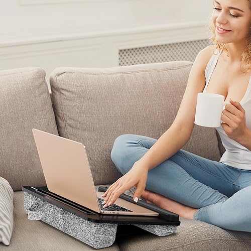 Miniatura 7 de Besign LT08 - Soporte para laptop, escritorio de regazo portátil con cojín de almohada, se adapta a portátiles de hasta 14 pulgadas, con tira