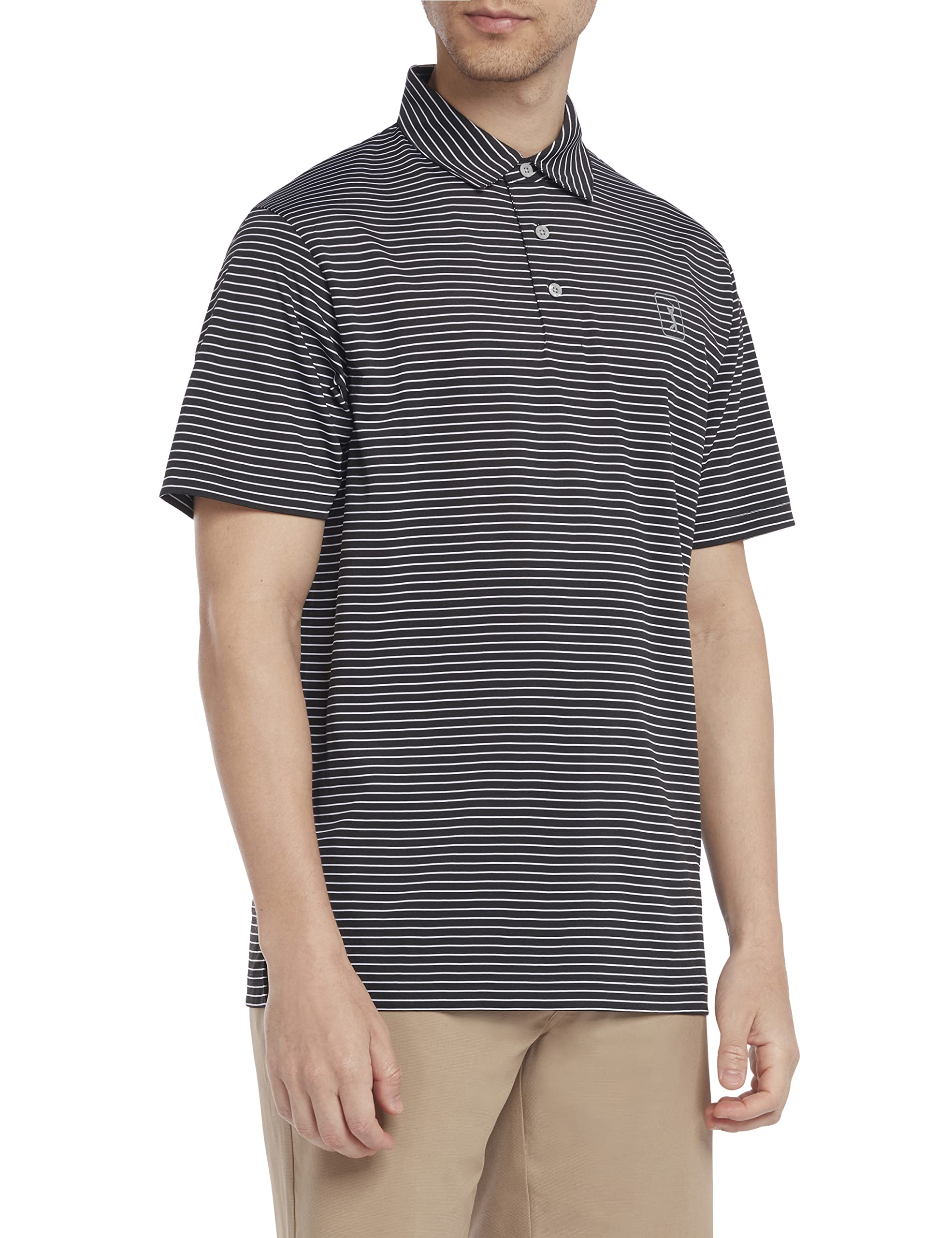 PGA TOURMen's Golf Polo Shirt, Stripe Design, Natural Stretch, Short Sleeve, Regular Fit