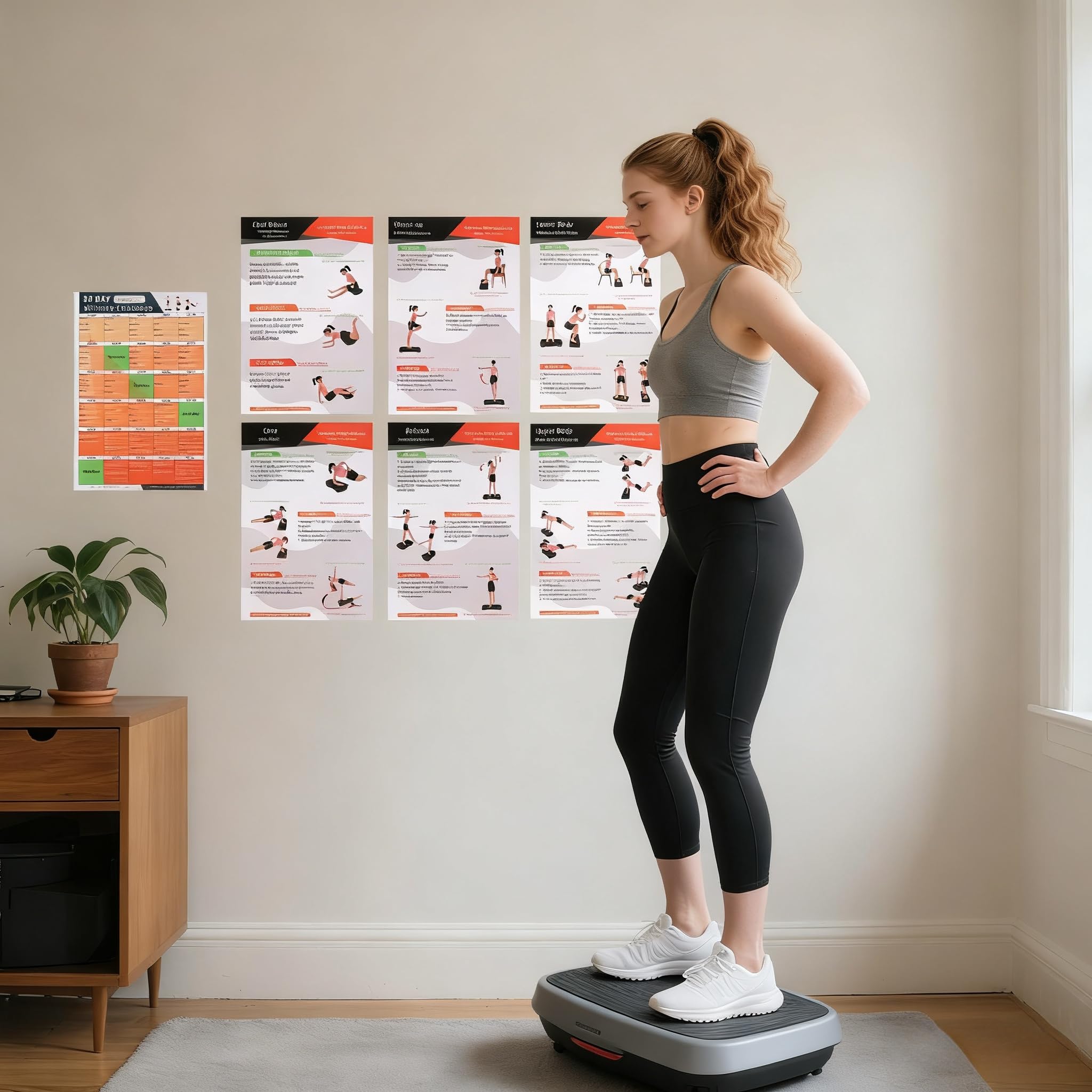 Laminated Vibration Plate Poster -6 Workout Guidance with 30-Day Workout Planner Body Zone Chart Beginner to Advanced Guide