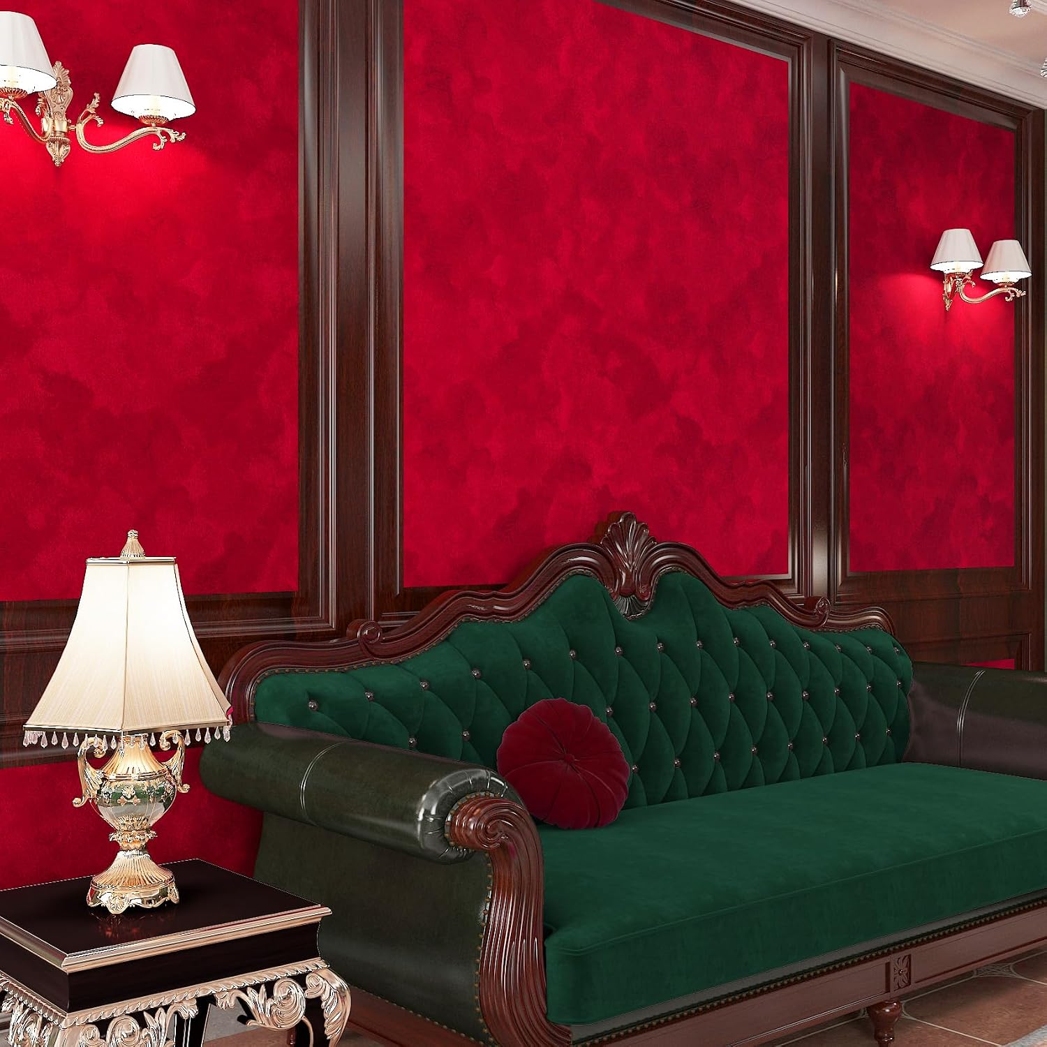 ReWallpaper 30in x 16.5ft Peel and Stick Velvet Wallpaper Removable Vintage Red Velvet Textured Wallpaper for Living Room Self Adhesive Romantic Accent Wall Covering for Wedding Christmas Party Decor
