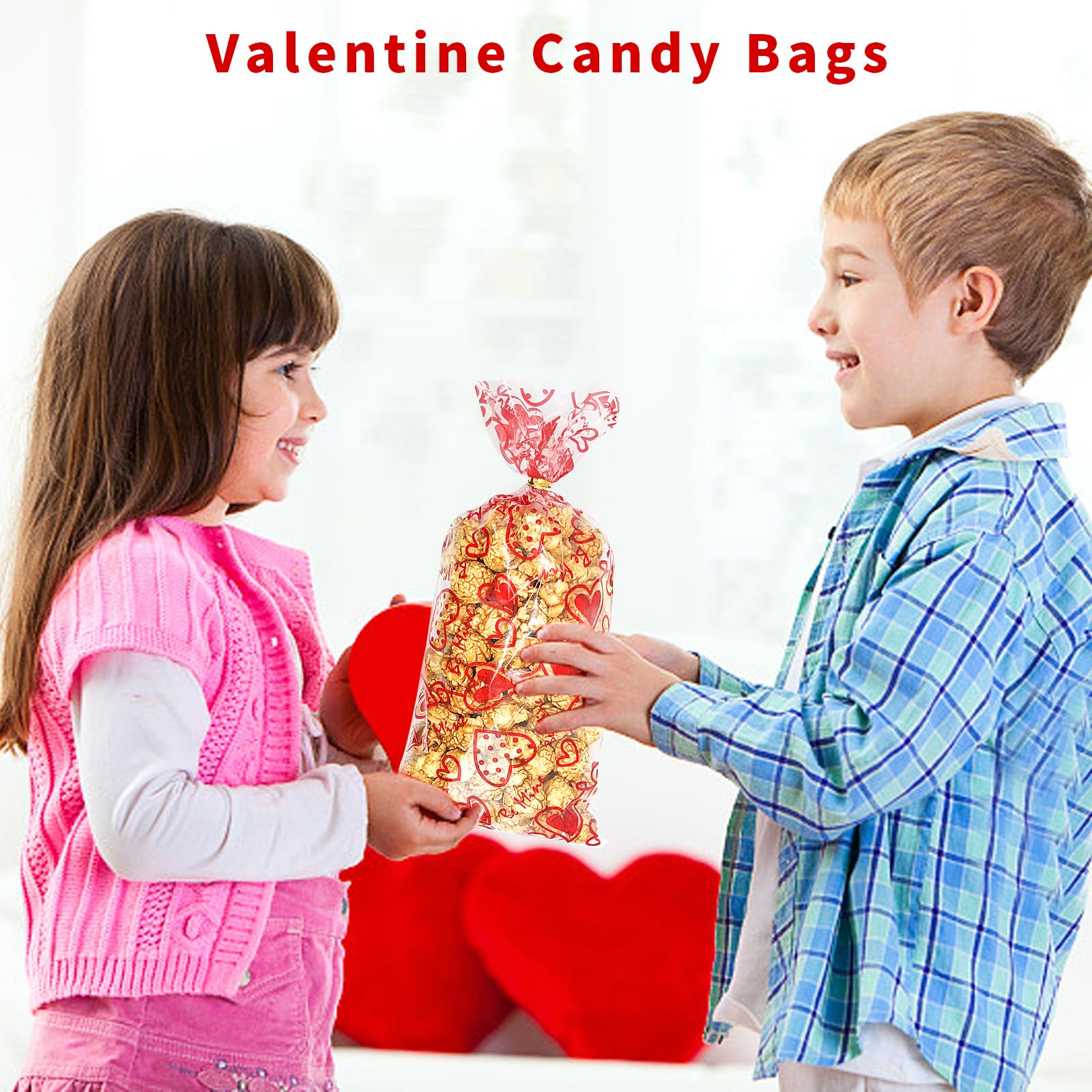 Zellophantüten Zum Valentinstag (120 Stück) – Herzmotiv, 13x27 Cm, Mit Bindebändern, Für Süßigkeiten & Geschenke