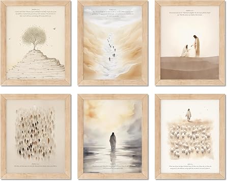 TwoDays Christian Wall Art, Bible Verses Wall Decor, Scripture Classroom Painting, Jesus Poster, Bible Story Artwork for Home. 8" X 10", Set of 6, UNFRAMED