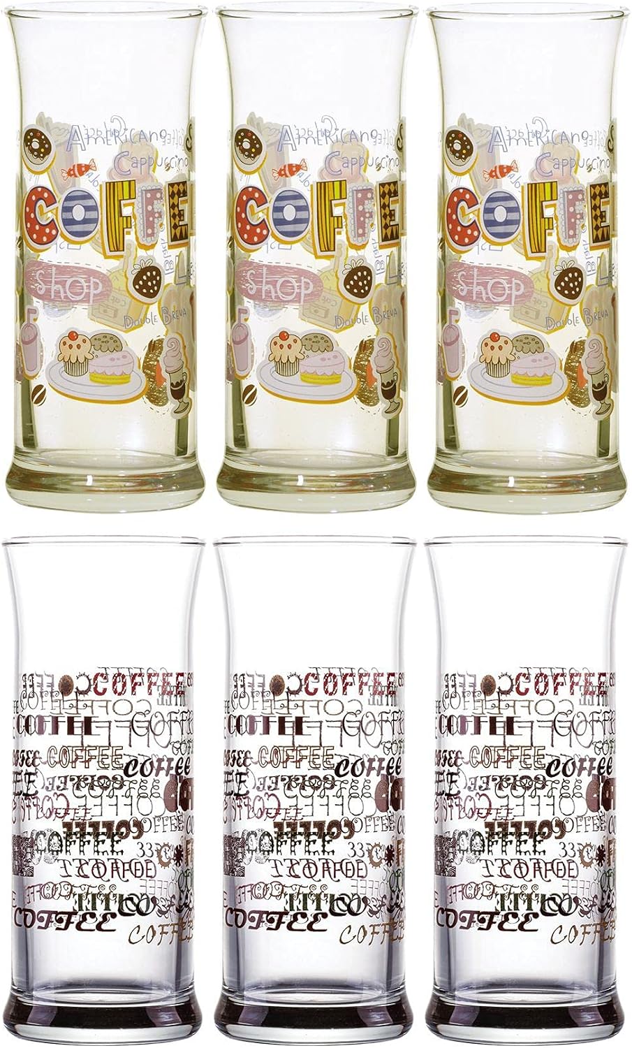Topkapi Roma 251.004 6-Piece Iced Coffee Glasses with Decoration for Latte Coffee, Milkshake, Frappe, Cocktails, Long Drinks, Cocoa