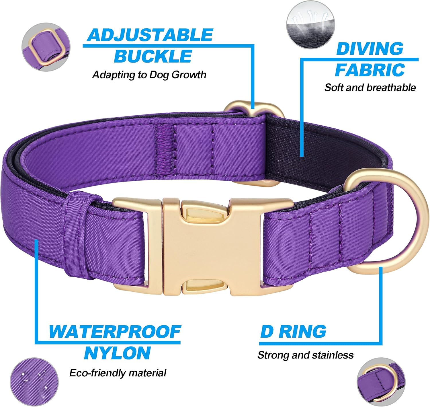 Didog Colorful Soft Padded Nylon Dog Collar & 5FT Dog Leash Set for Medium Dogs