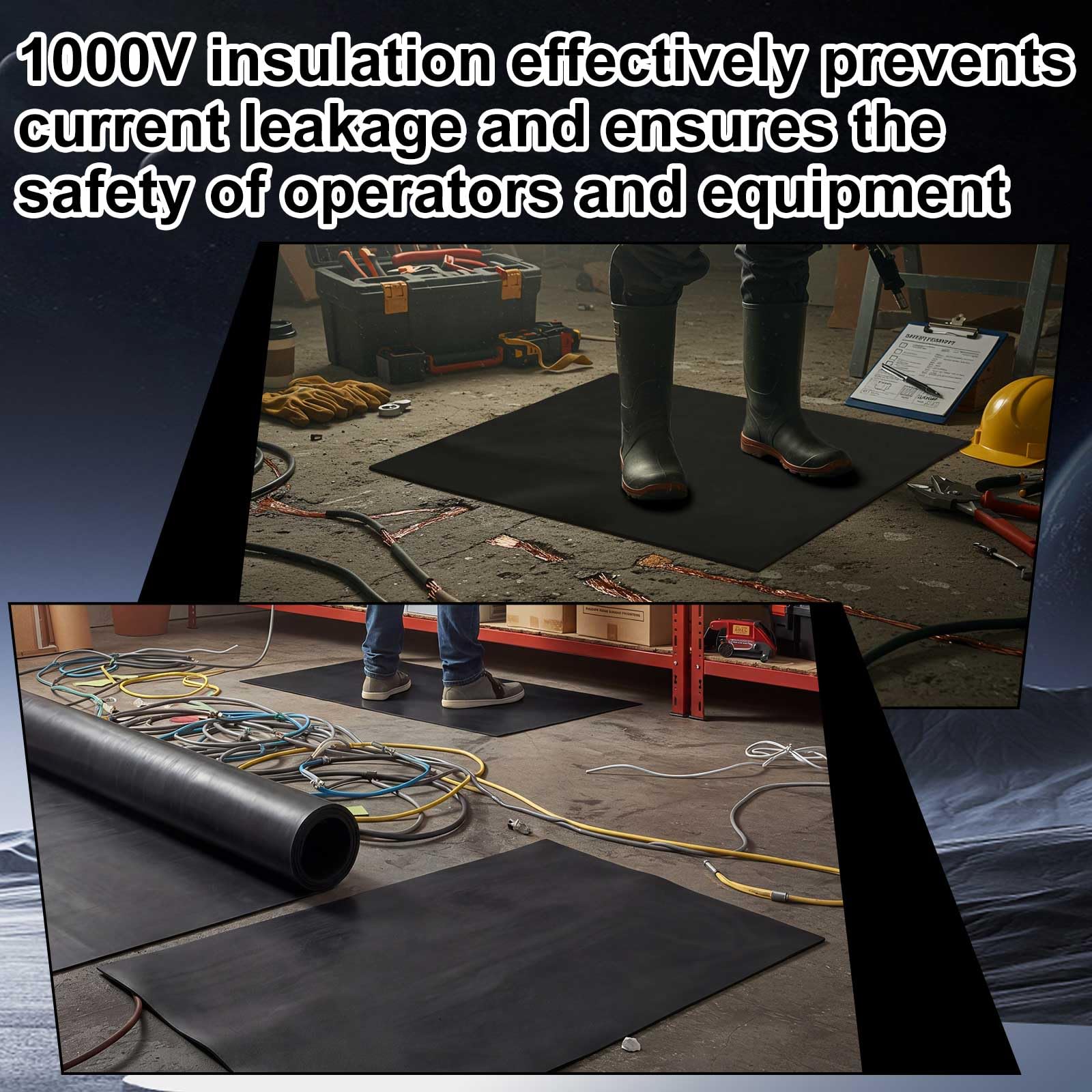 2 alfombrillas de goma de 20 x 20 pulgadas, aislamiento de 1000 V, alfombrilla de goma de seguridad eléctrica de alto voltaje, color negro, adecuada para cualquier área que necesites