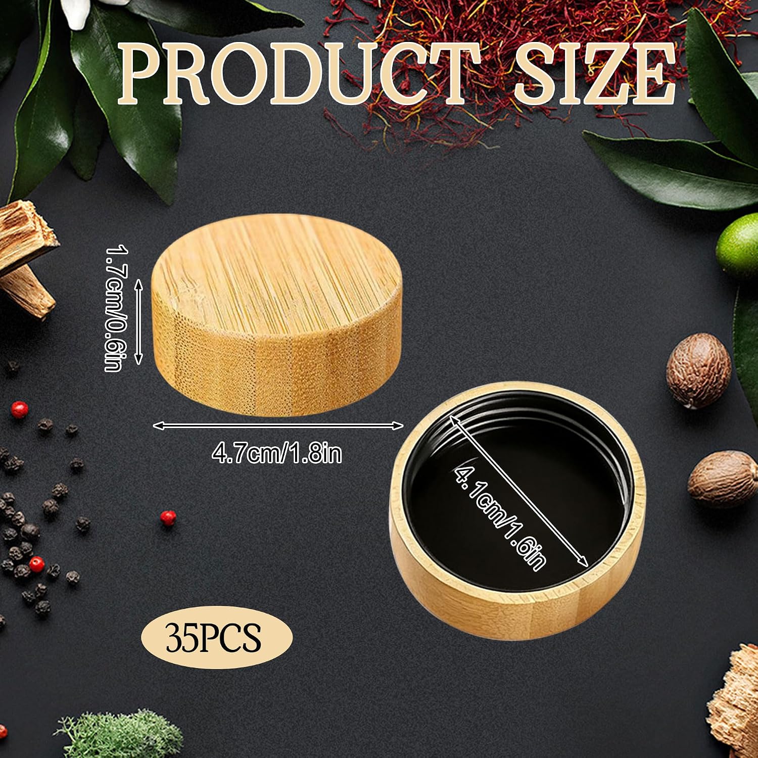 35Pcs Bamboo Spice Jar Lids Replacement Fits 4oz and 8oz Square Glass Plastics Spice Jars bamboo lids Reusable Wooden Storage Canning Caps for Nice Sealing Kitchen, spice jar lids only