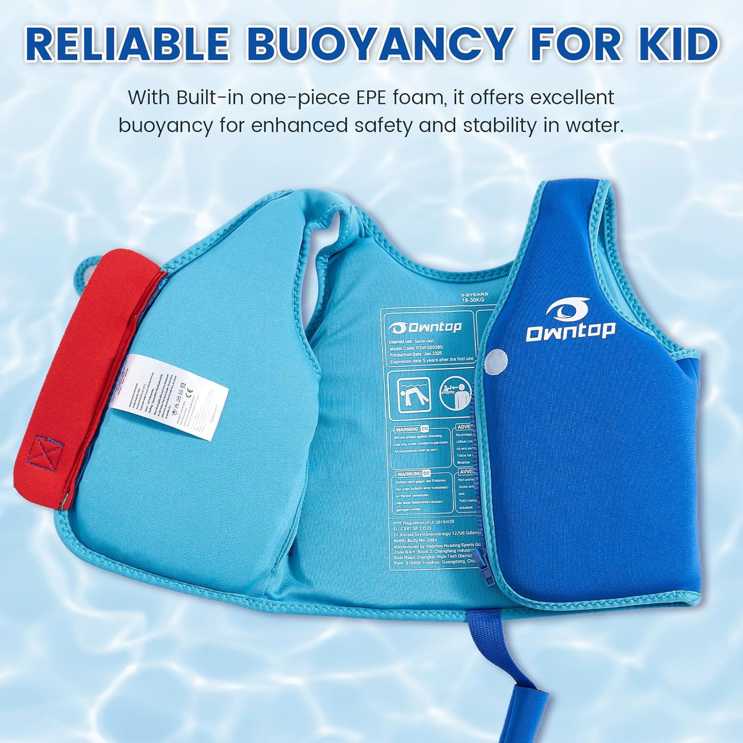 Owntop Kids Swim Vest Toddler Swim Vest with Adjustable Crotch Strap Toddler Floaties Boys Girls Buoyancy Aid for 30-40-50-60-70 Lbs Kids