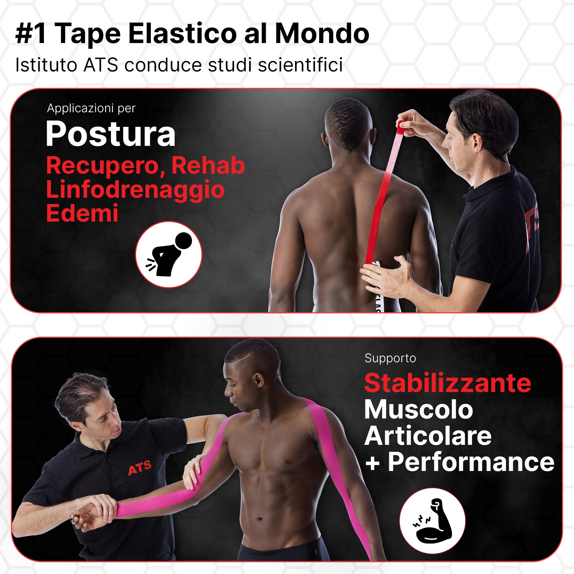 ATS Taping Elastico® Nastro professionale per fisioterapia, kinesiologia e sport - 24 Rotoli 5cm x 5m Traspirante e resistente all'acqua con +20% di colla (Fucsia, 24)