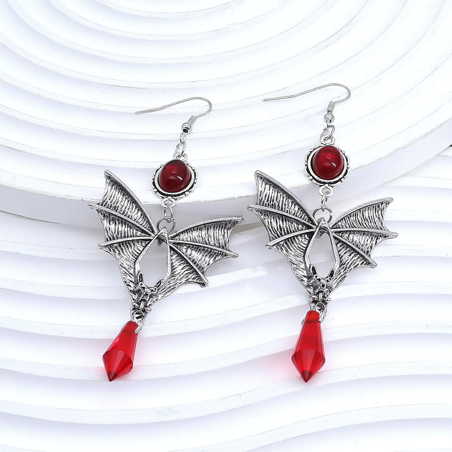 Gothic Black Bat Vampire Dangle Earrings with Red Crystal Gems - Punk Animal Earrings for Halloween Costumes & Women - Image 7