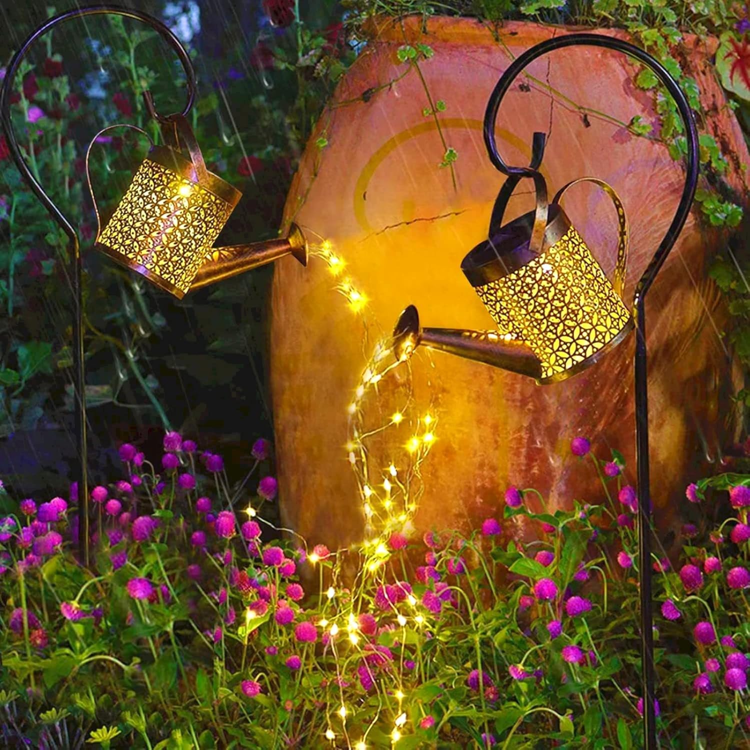 KPL Solar Waterfall Lights Outdoor, Watering Can Garden Shower Lights, LED Fairy Lights Decoration Hanging Lantern for Yard Patio Pathway Lawn Tree Flower Garden Decor