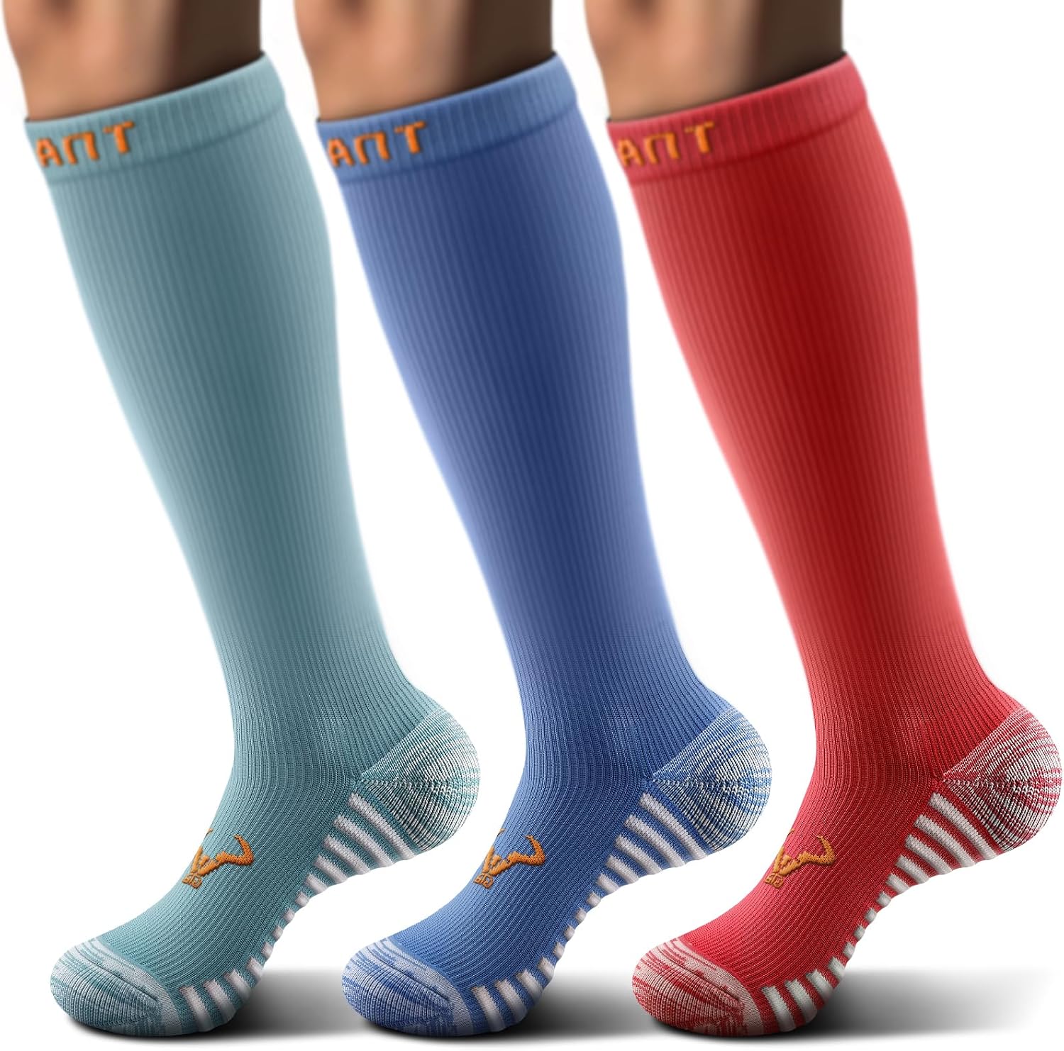 BULLIANT Men Cushioned Compression Sports Recovery Knee-High Socks 3Pack