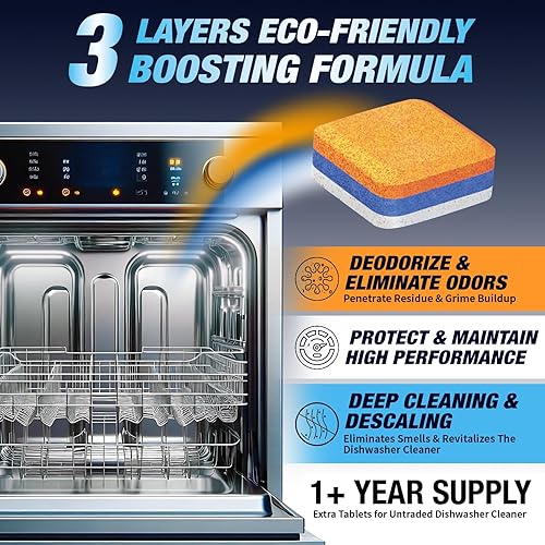 Miniatura 4 de Limpiador de lavavajillas Desodorizador Descalcificador Tabletas 28 pestañas Suministro de 1 año Cápsulas desinfectantes de limpieza profunda