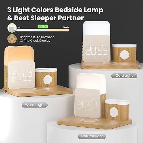 Miniatura 5 de Estación de carga de reloj despertador para dormitorios, estación de carga inalámbrica 7 en 1, cargador magnético con luz nocturna para iPhone 17,