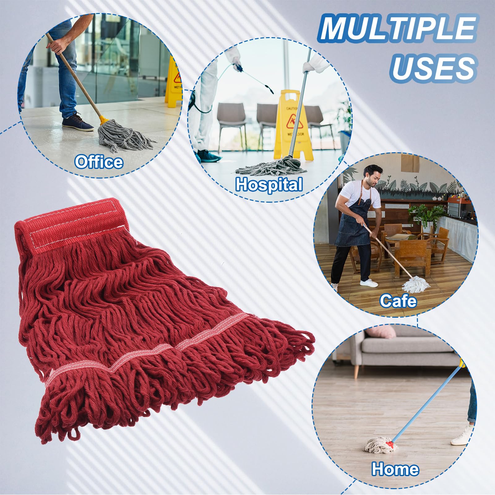 QUARKZMAN 6uds Comercial Trapeador Cabezal Reemplazo Algodón Cuerda Trapeador Cabeza Húmedo Limpieza Trapeador Cabeza Recargas para Hogar Industrial Comercial Uso Rojo