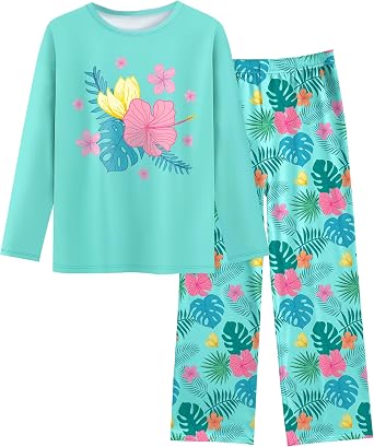 Sylfairy Girls Pajamas 2-Piece Pjs Set Kids Long Sleeve and Pants Jammies Casual Wear Girls Sleepwear Lounge Clothes Big Kid