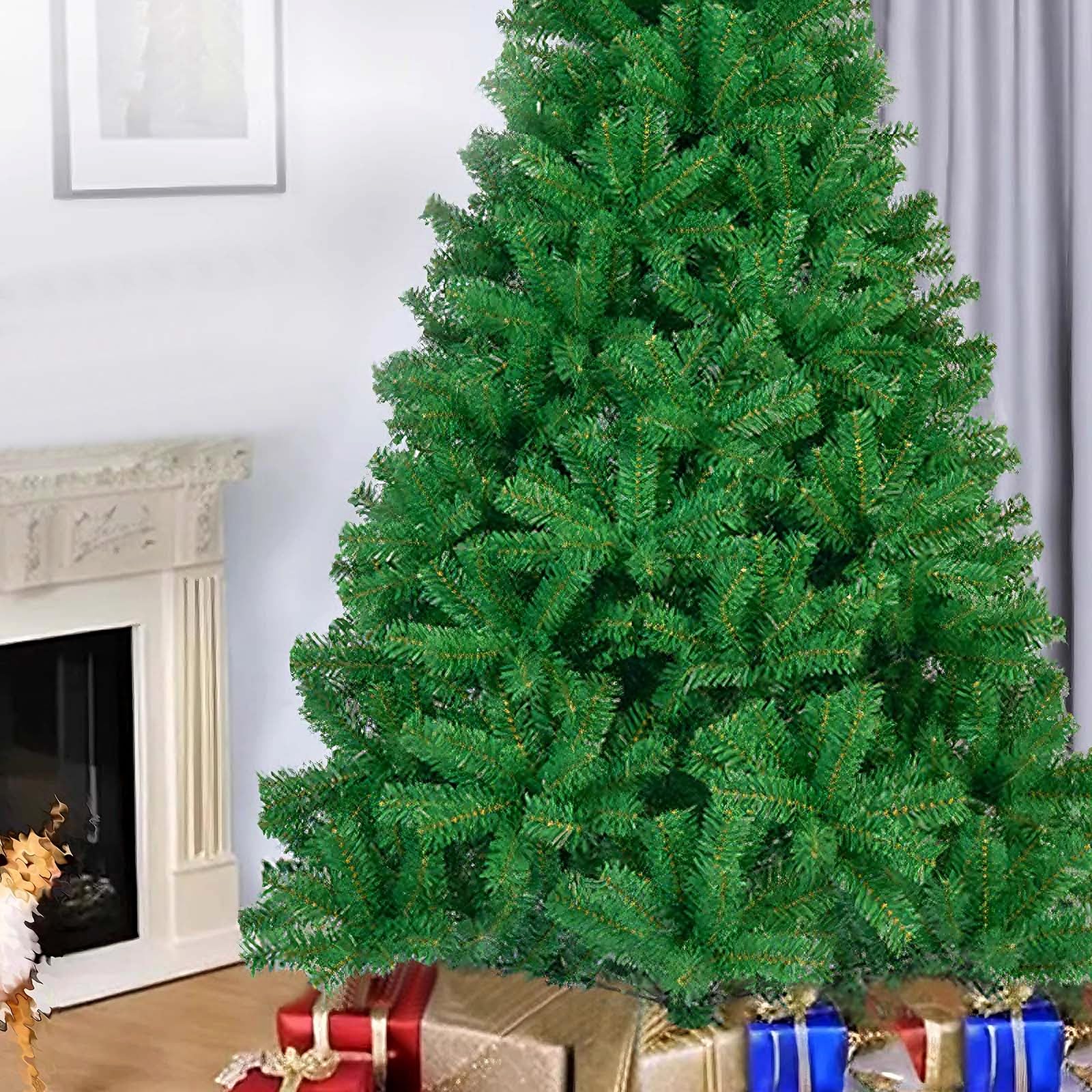Arbol de Navidad Artificial Verde Sin Adornos Plantas Artificiales Exterior con Soporte De Metal Árboles de Navidad Originales de PVC para Fiestas, Dormitorios, Tiendas(210cm/82.7")