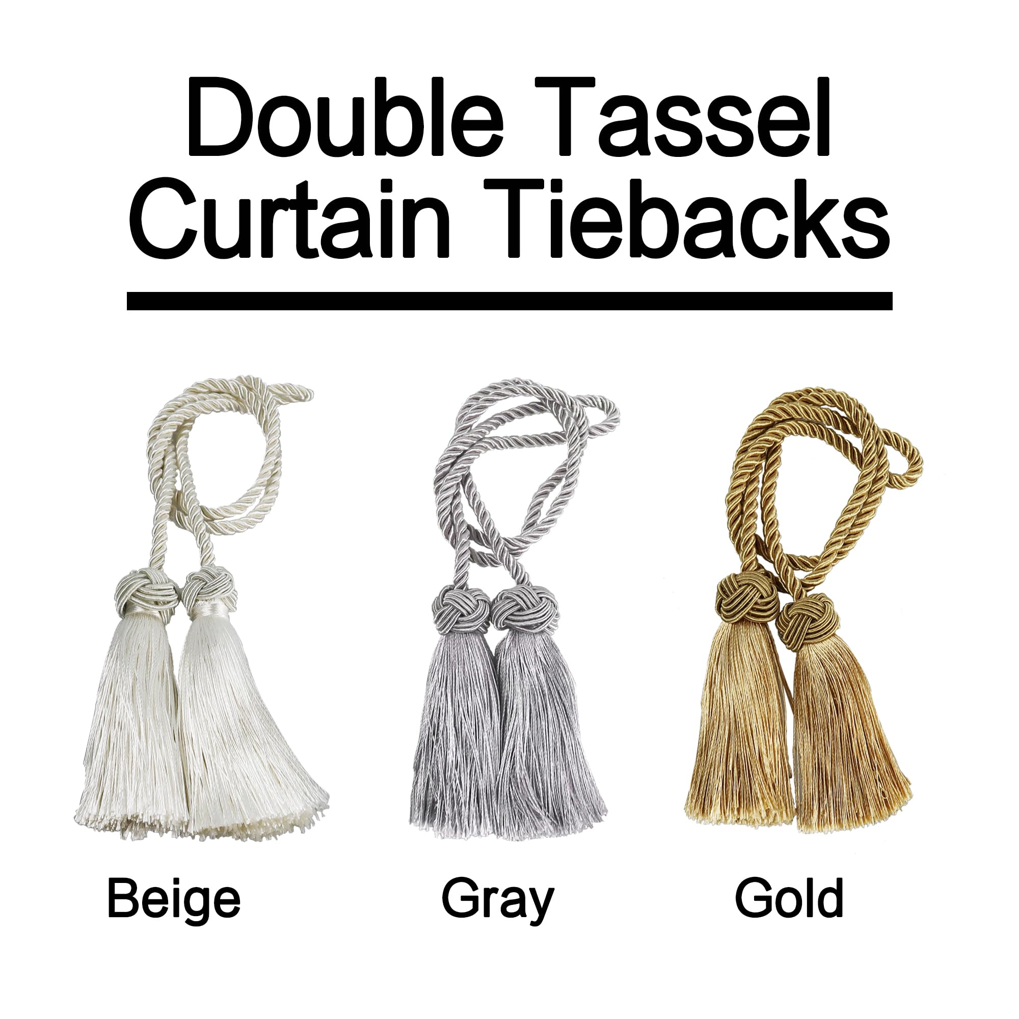 pson A Pair Double Tassel Curtain Tiebacks, Decorative Handmade Braided Rope for Curtain, Bedroom, Bathroom, Office (Beige)